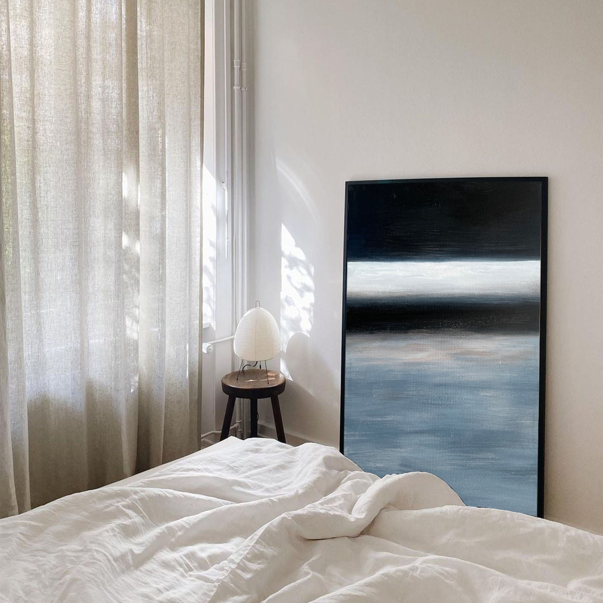 Moody Ocean Horizon Abstract Linen Canvas Wall Artwork