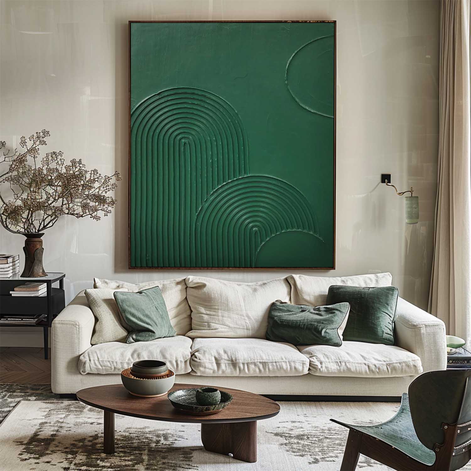 Moss Green Topographic Curves Art