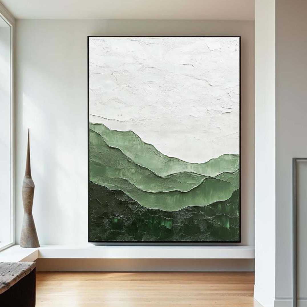 Vertical Layered Sage Mountain Textured Canvas