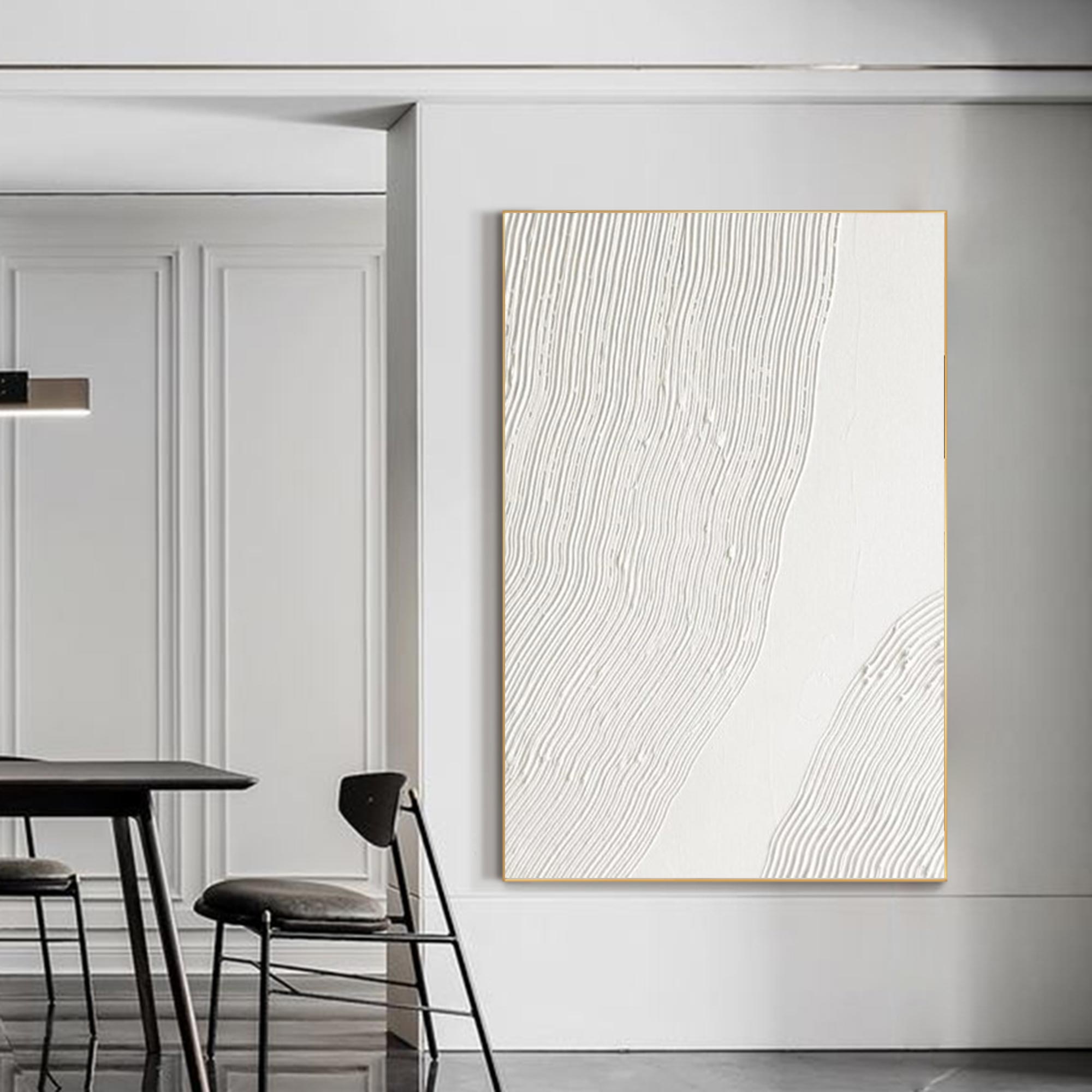 Off‑White Vertical Wavy‑Line Relief‑Textured Framed Artwork