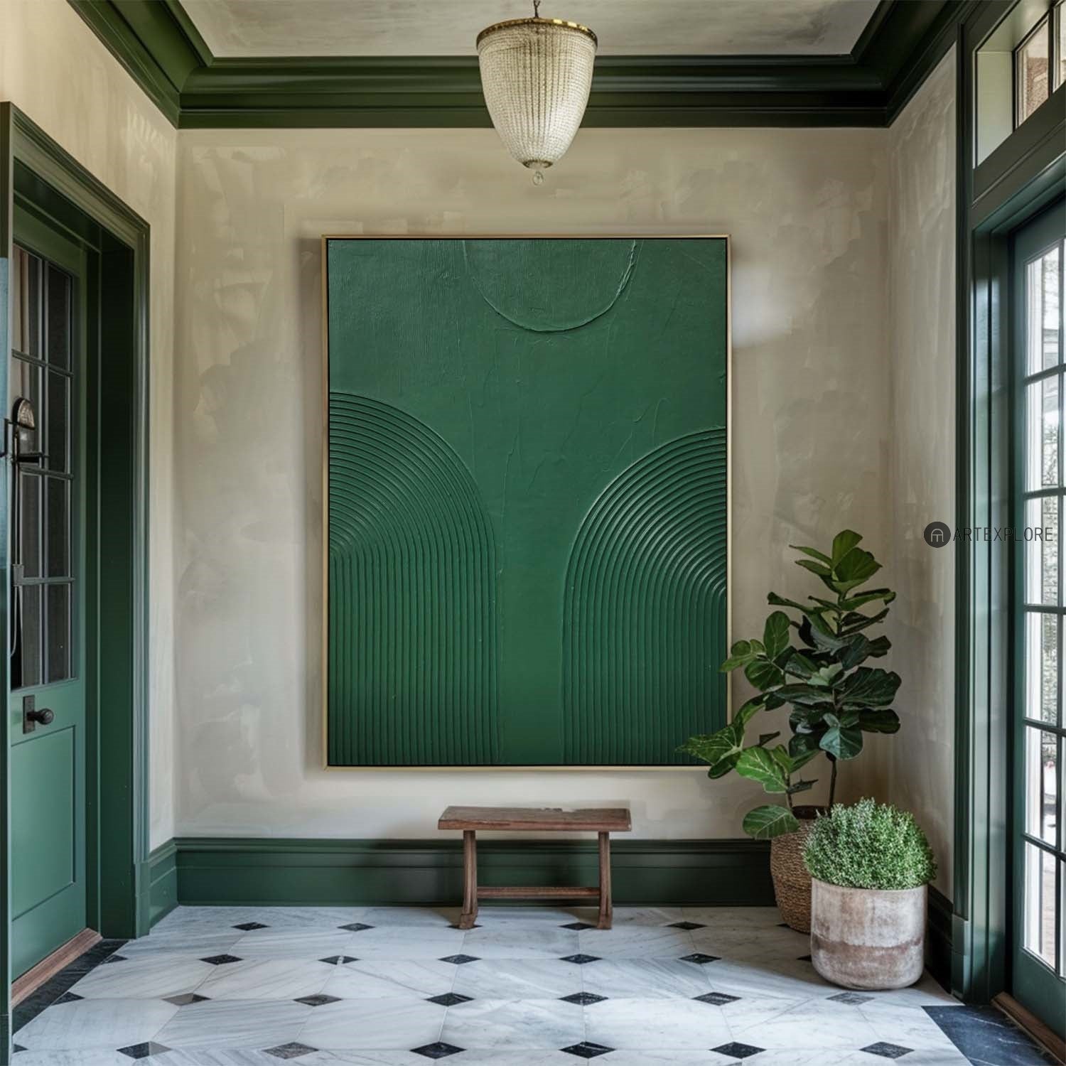 Emerald Arching Linework Painting