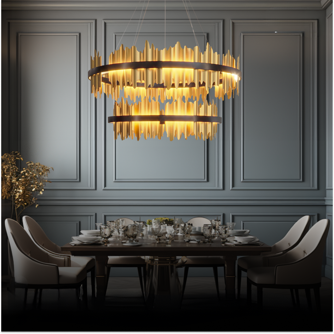 Kristy Industrial Chandelier Cylindrical Metal Black Gold Living Room - Neutralighting