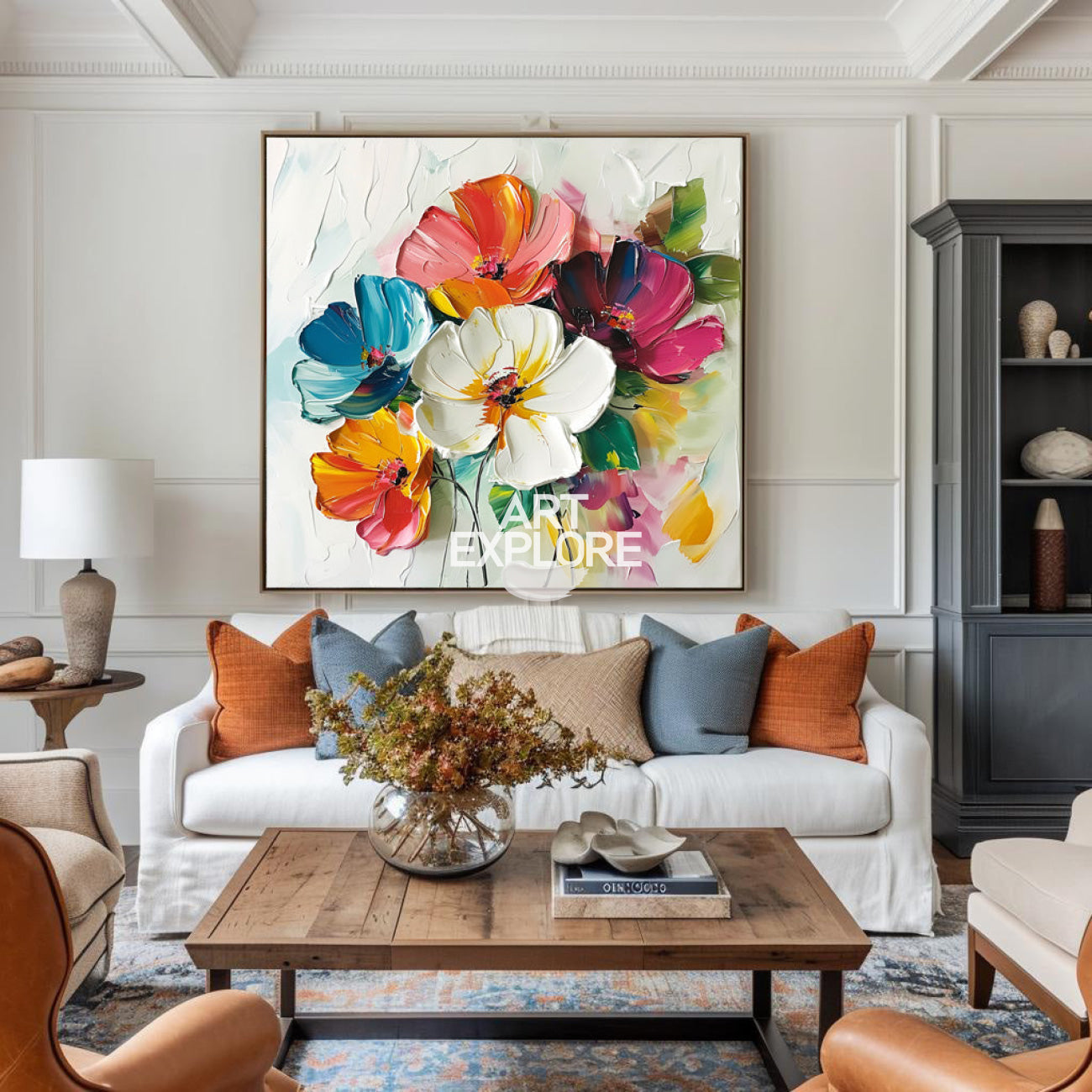 Wall Art Colorful Abstract Floral Modern Impasto Texture Living Room | Neutralighting