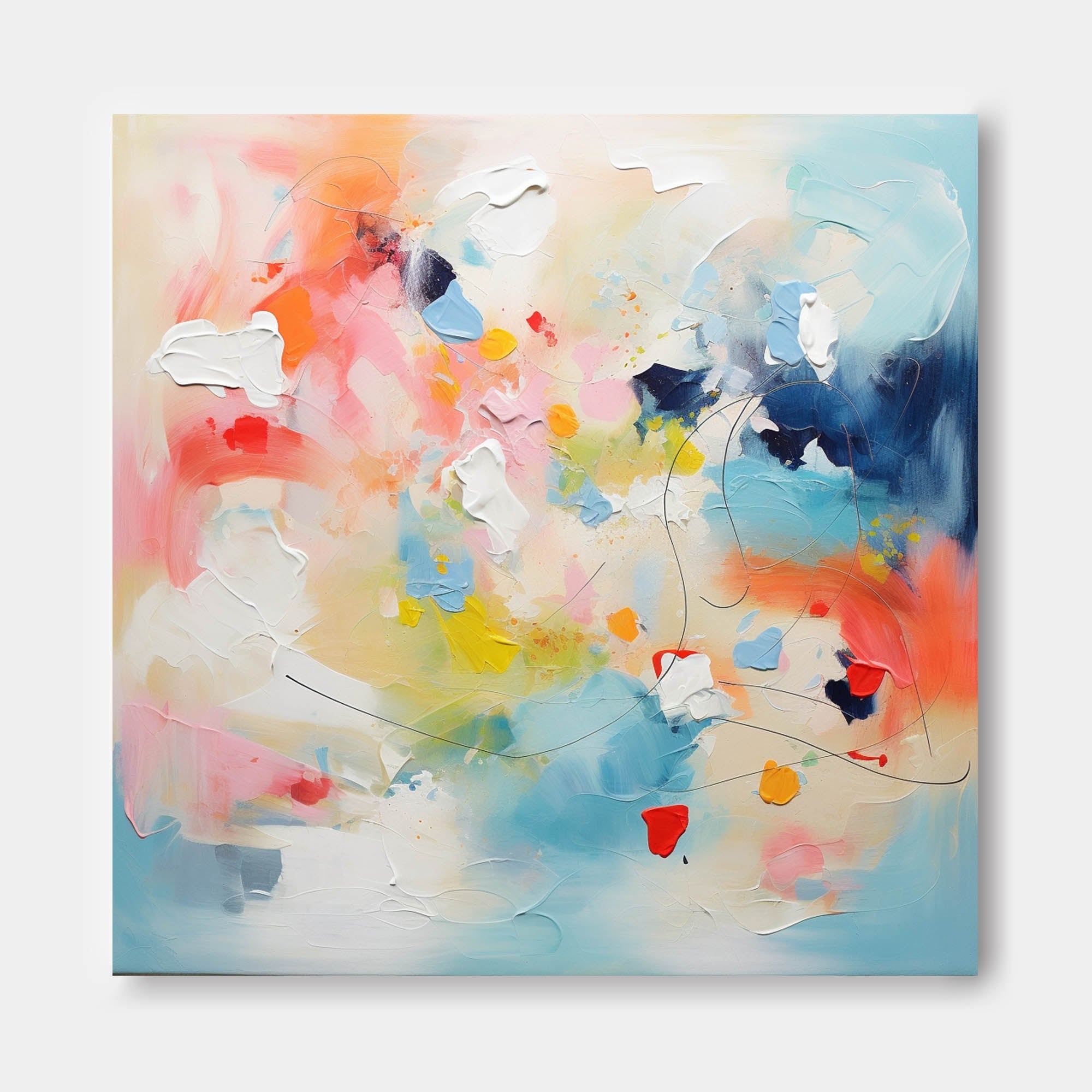 Colorful Pastel Abstract Impasto Canvas Painting