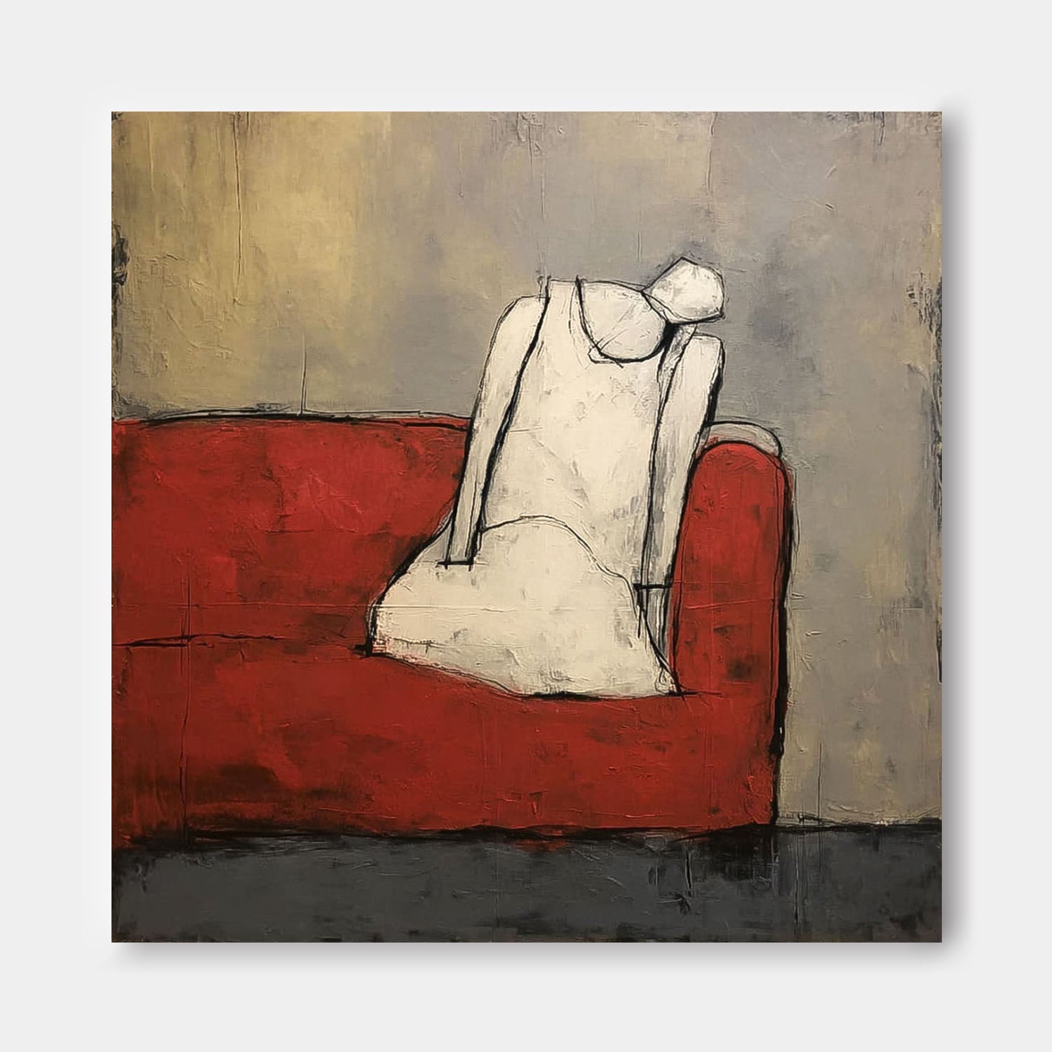 Seated Figure Oil Painting Red Sofa