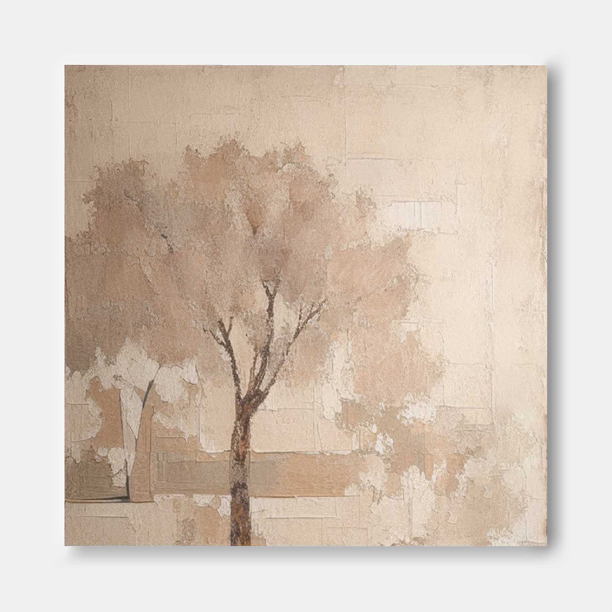 Neutral Beige Tree Abstract Canvas Wall Art