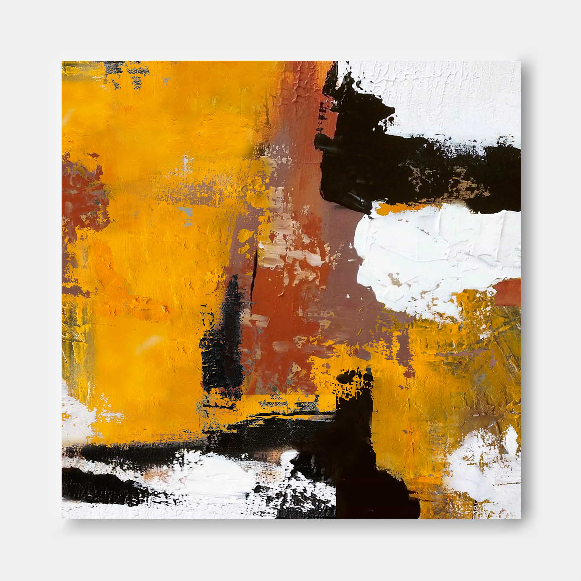 Ochre Black White Textured Abstract Wall Art