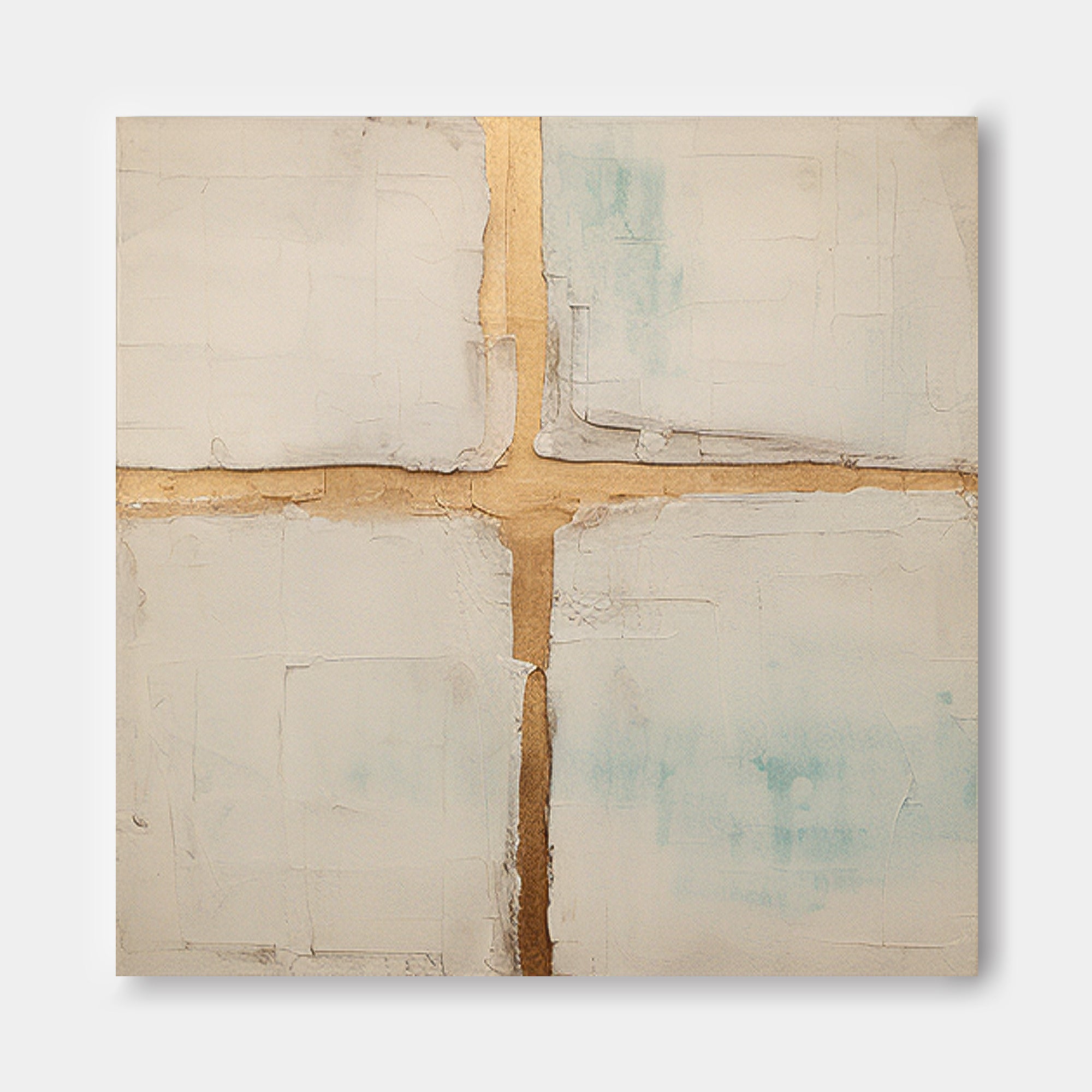 Neutral Beige Gold Foil Abstract Canvas Wall Art