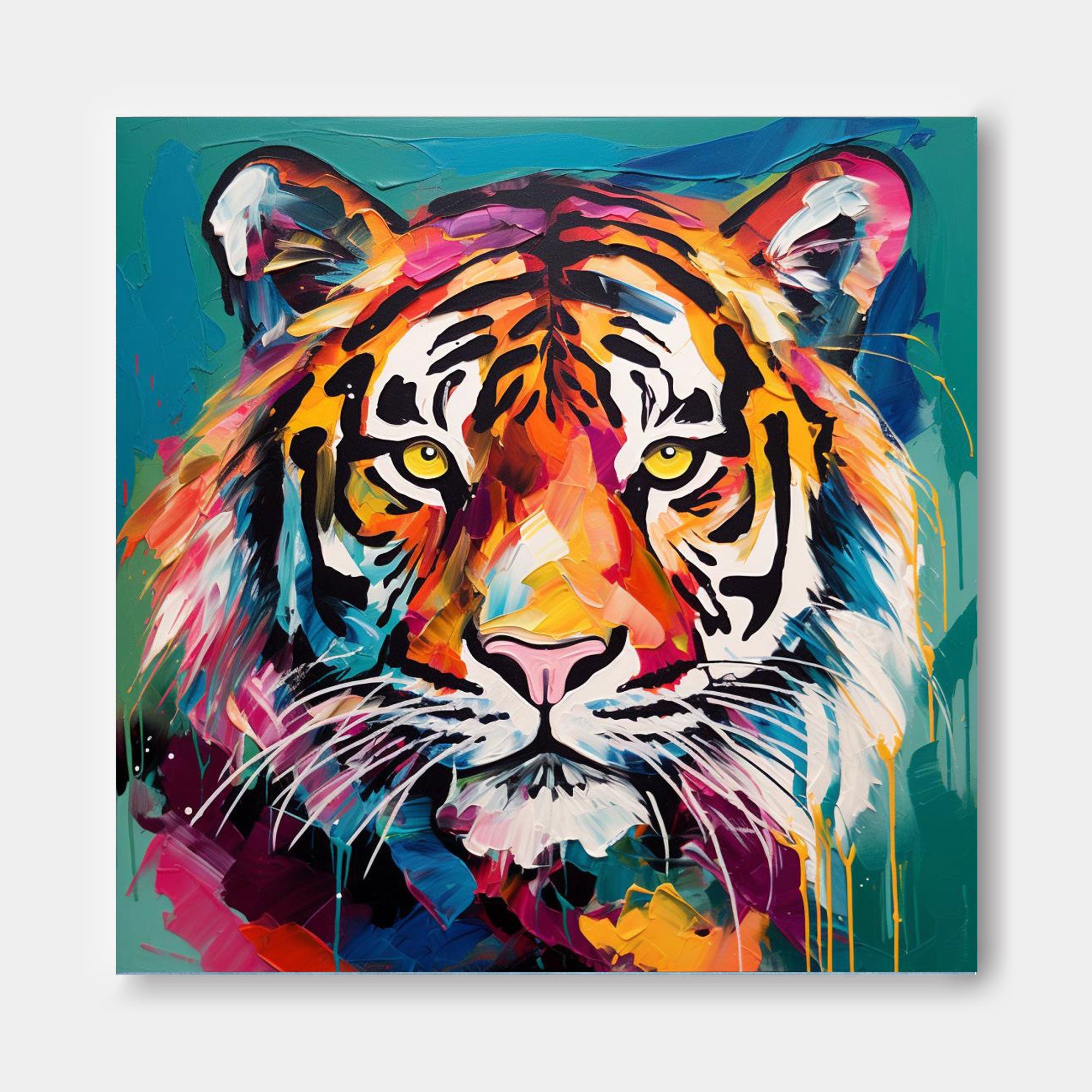 Neon Hued Tiger Portrait Wall Art