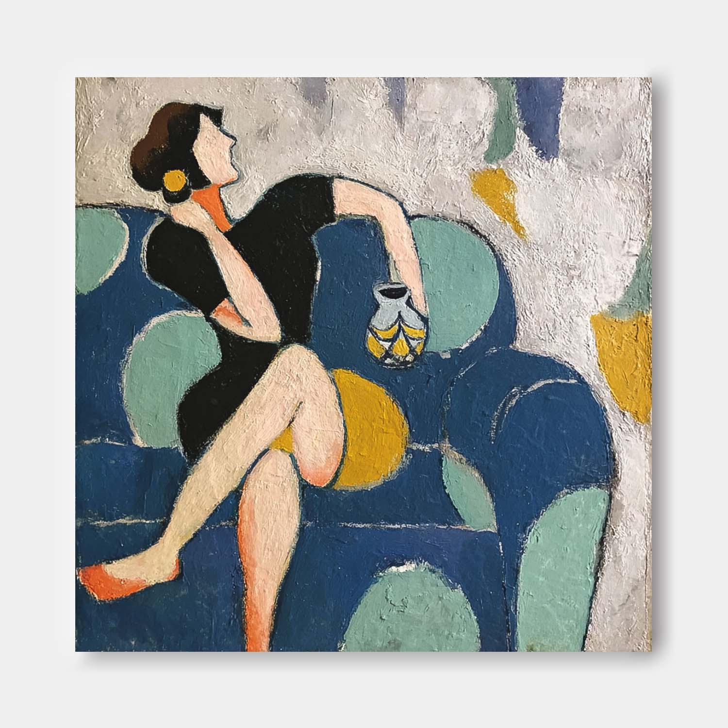 Wall Art Seated Figure Teal Sofa Abstract