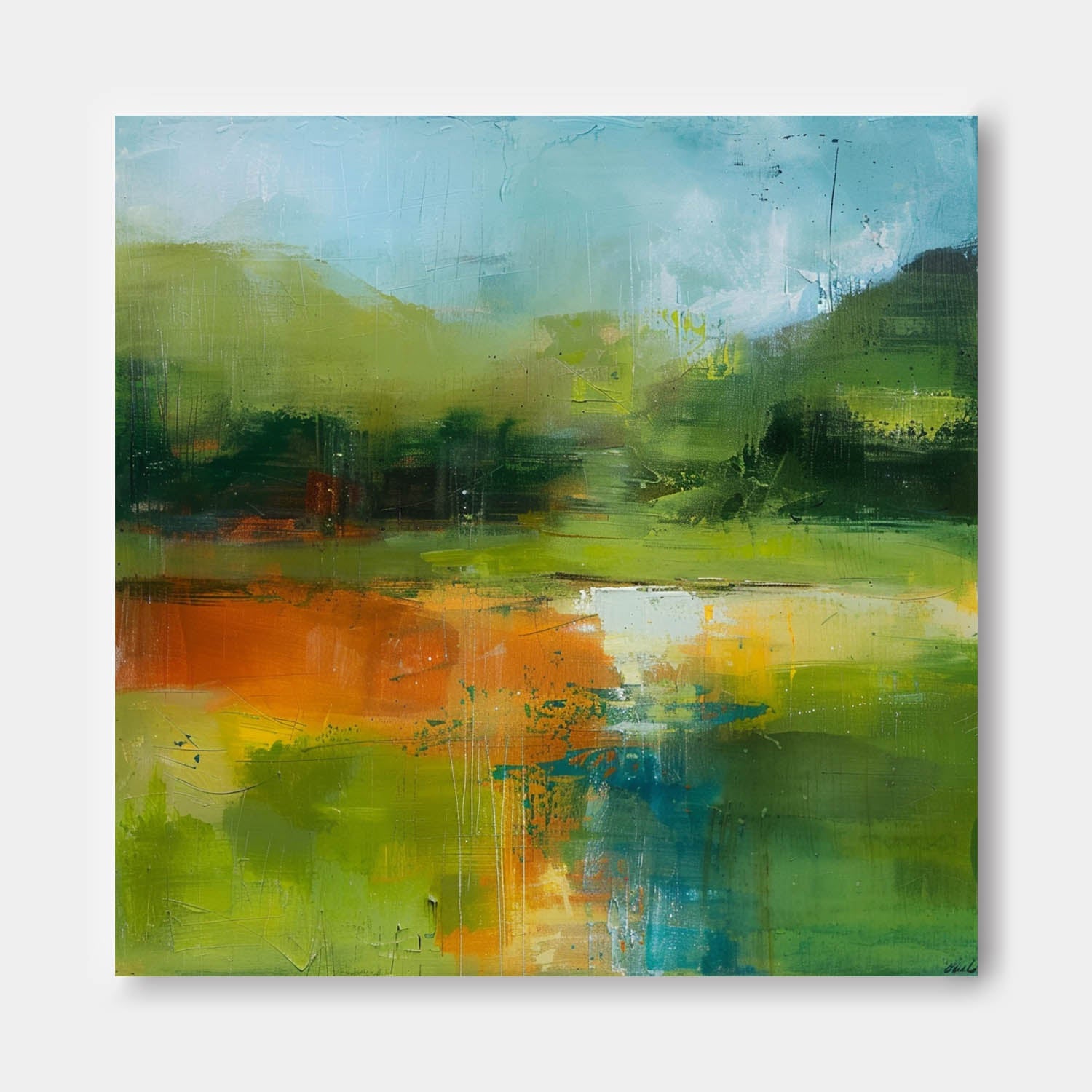 Wall Art Abstract River Landscape Impasto Modern