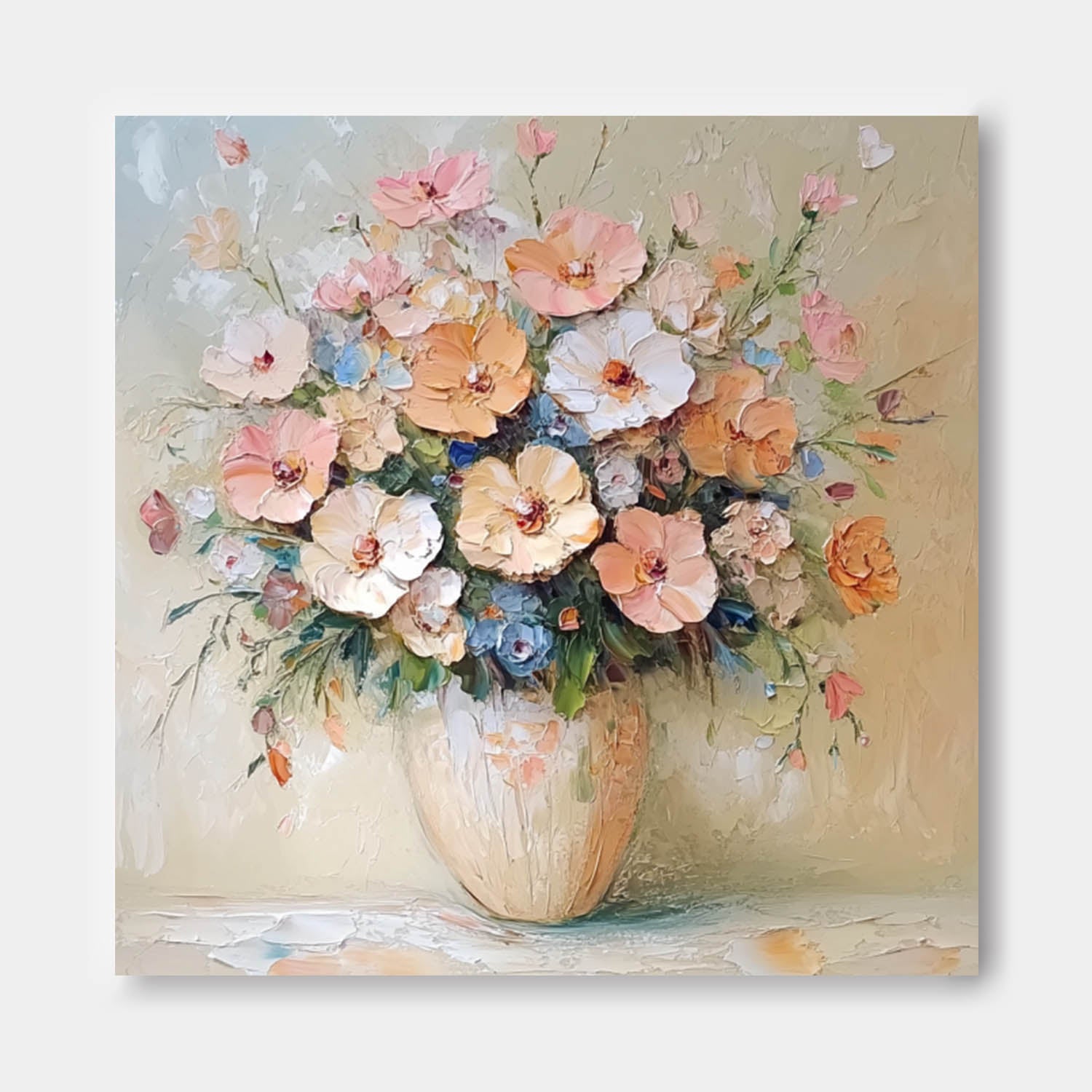 Muted Peach Cream Flower Vase Wall Art