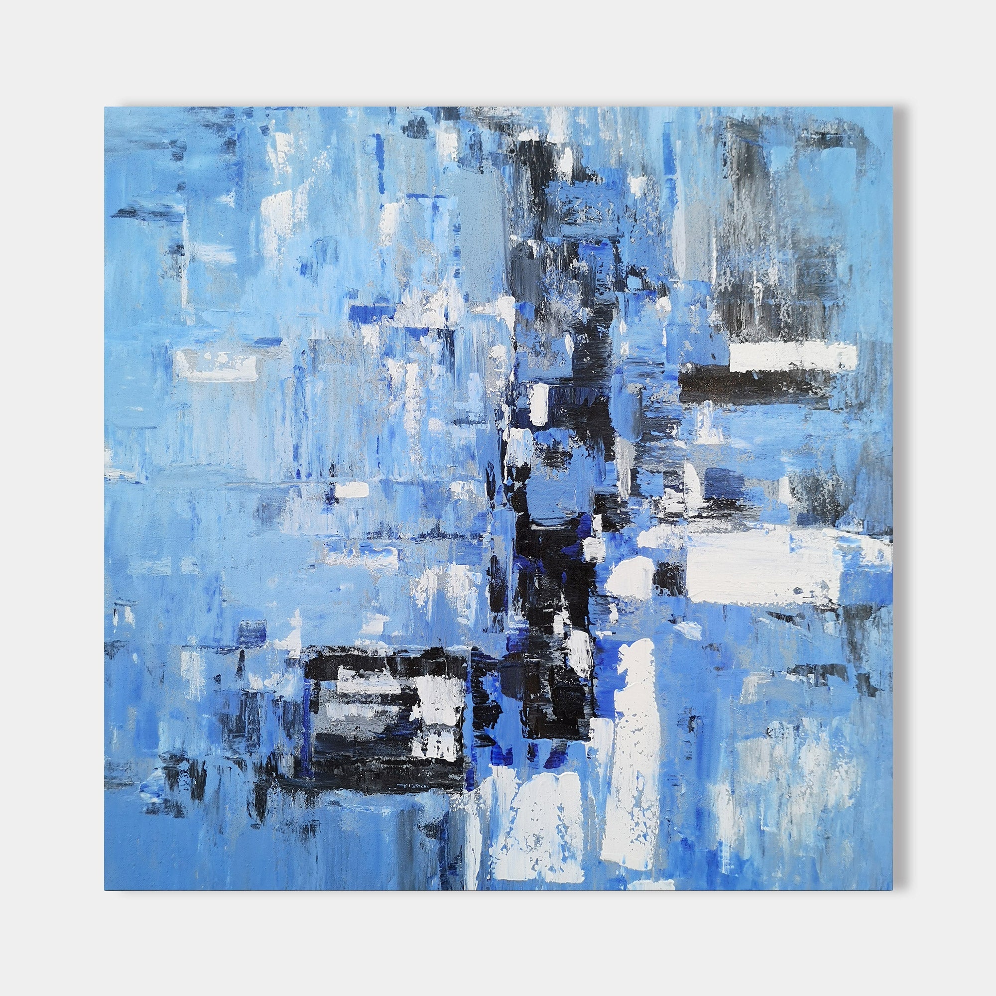 Blue White Abstract Geometric Painting