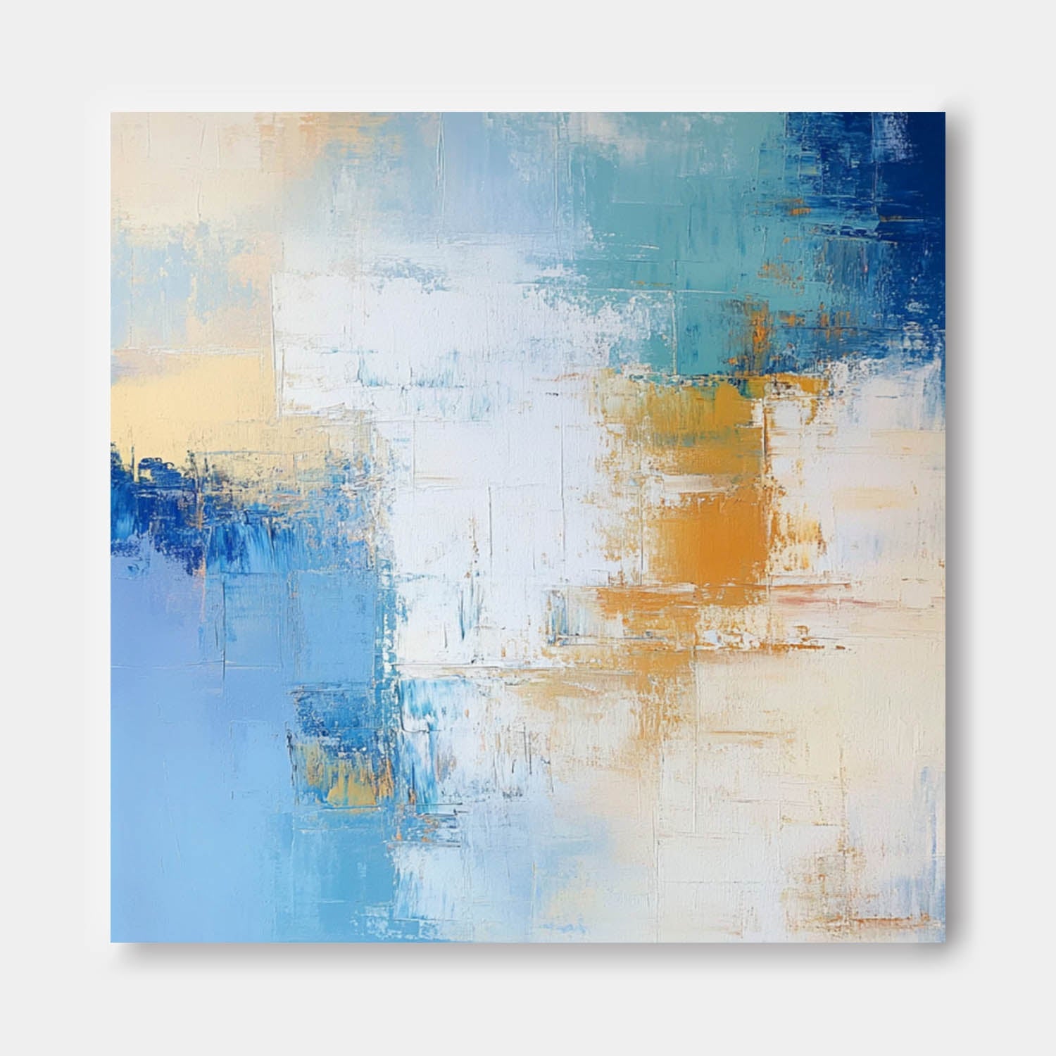 Coastal Abstract Oil Painting Blue Yellow