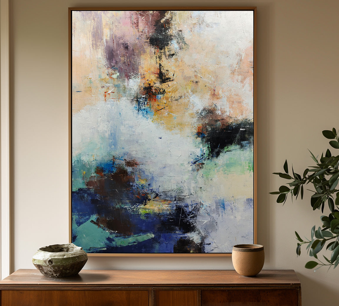 Abstract Blue Black Mixed Media Textured Wall Art