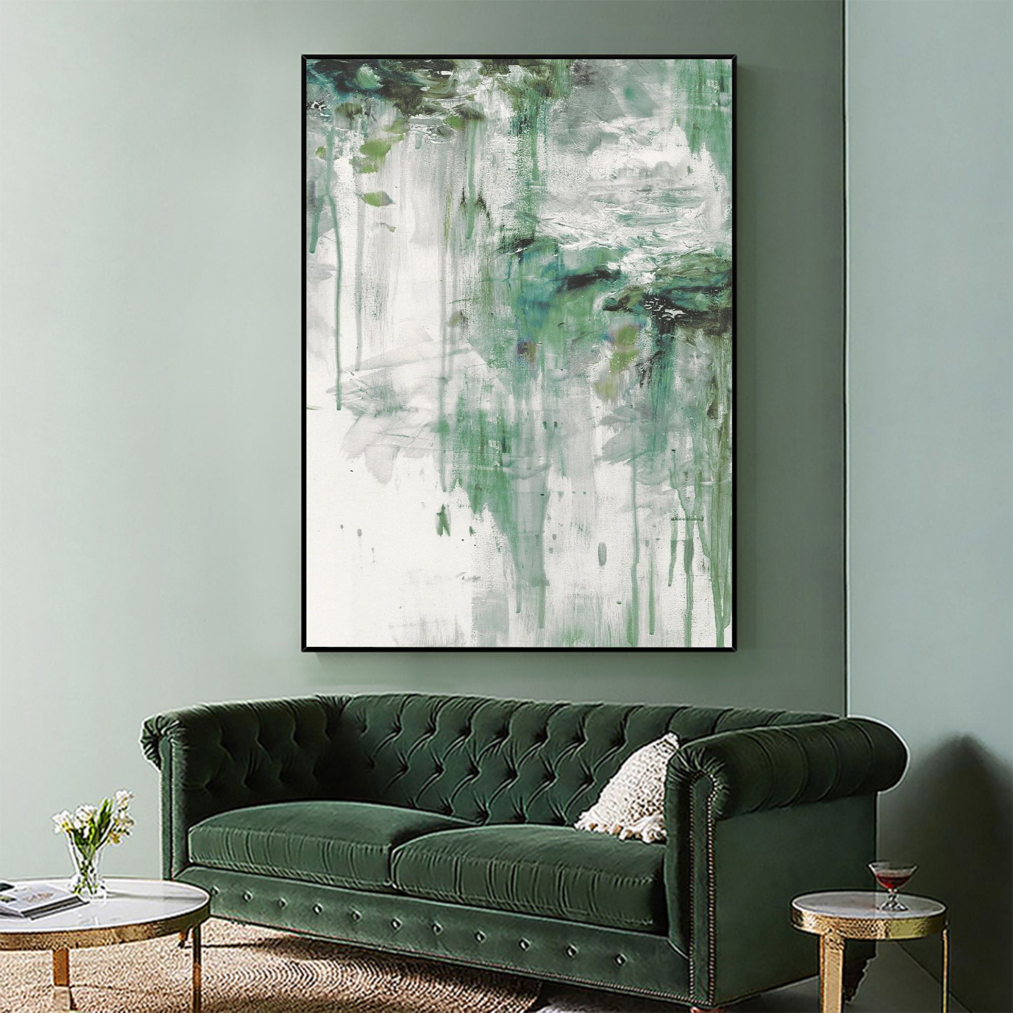 Vertical Fresh Green Dripping Texture  Wall Art