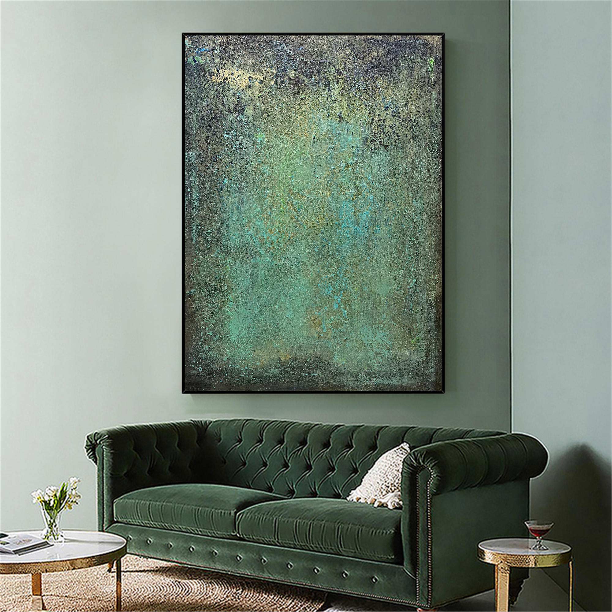 Teal Green Patina Abstract Textured Wall Art