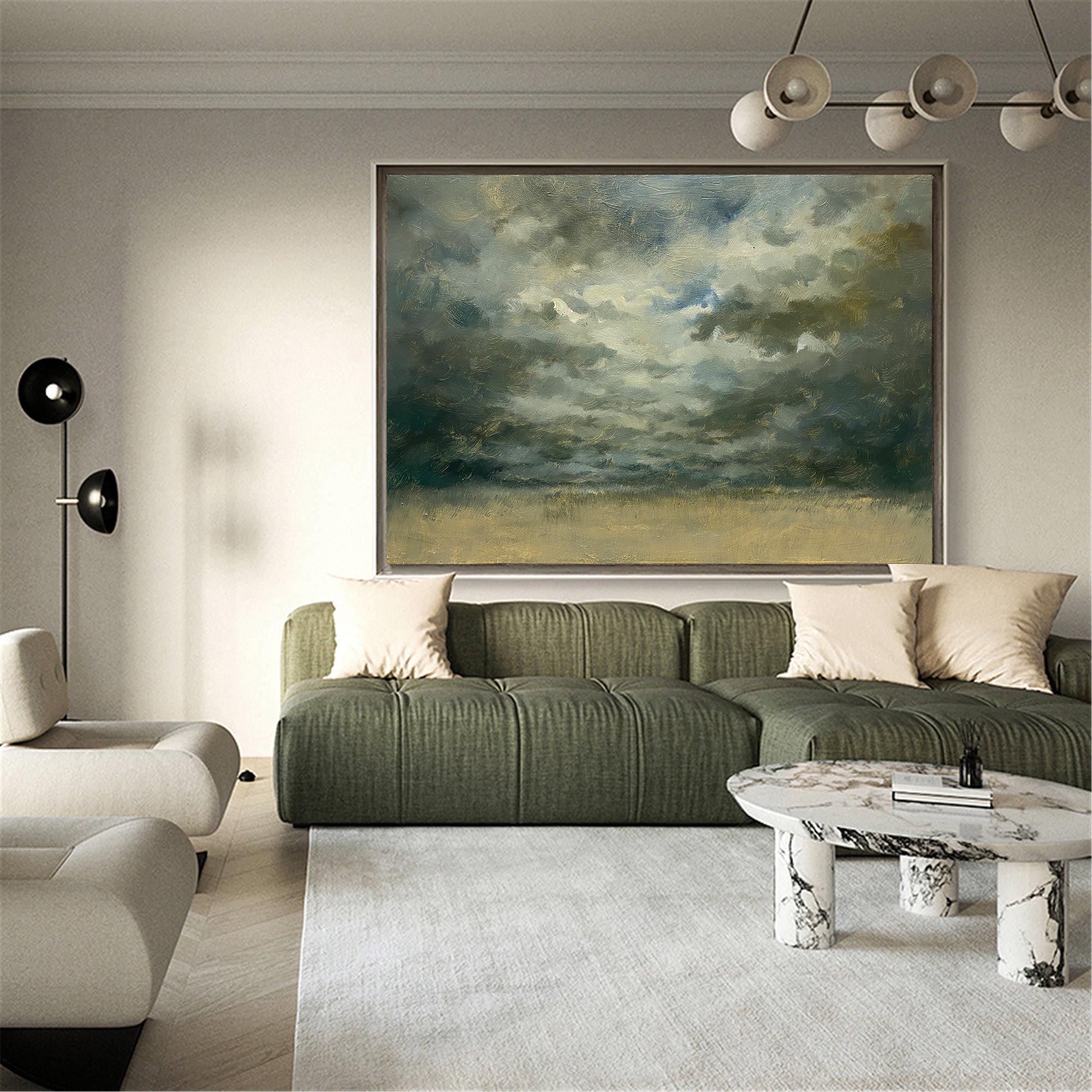 Abstract Stormy Sky Gold Horizon Oil Acrylic Linen Canvas Painting