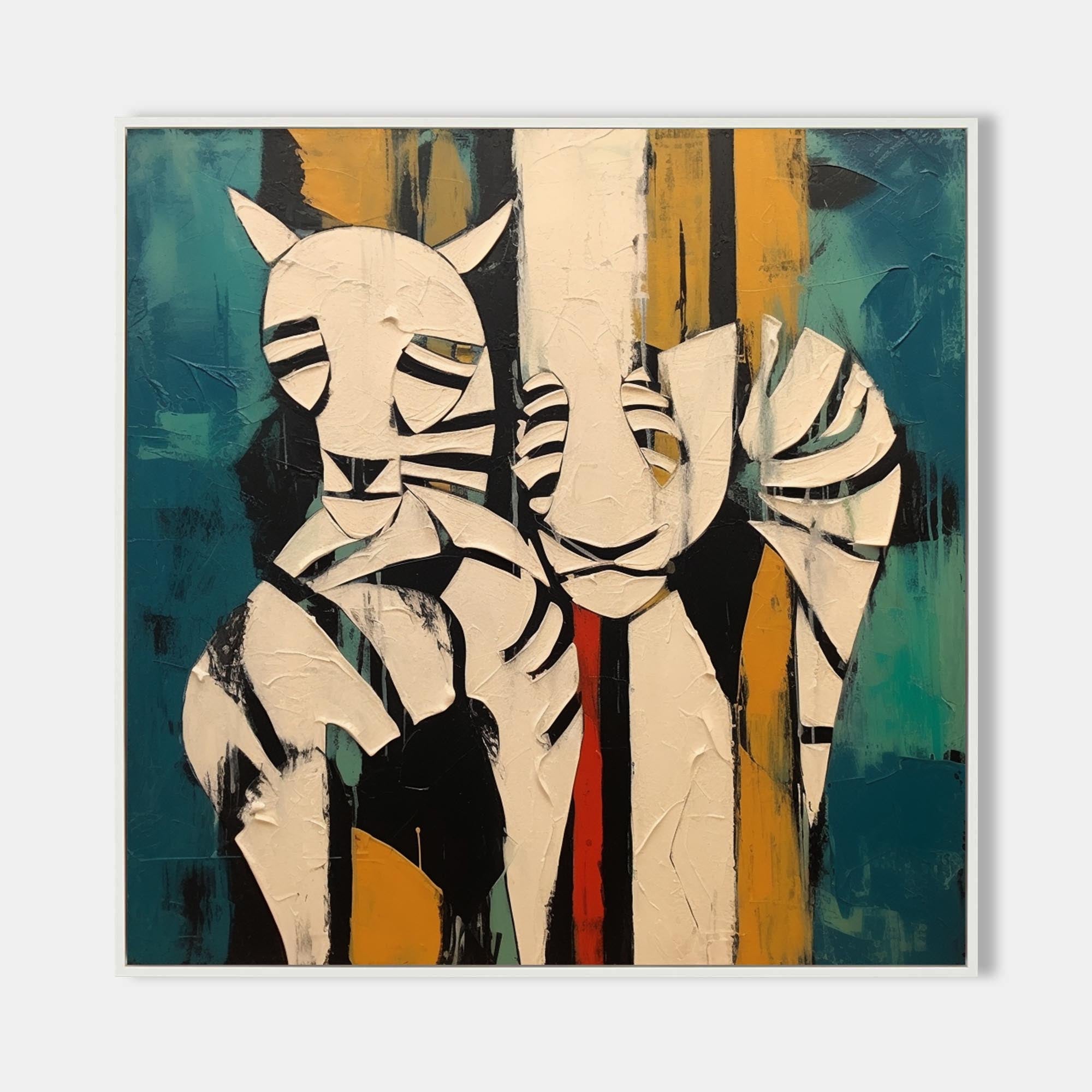 Wall Art Teal Yellow Abstract Tiger Plaster