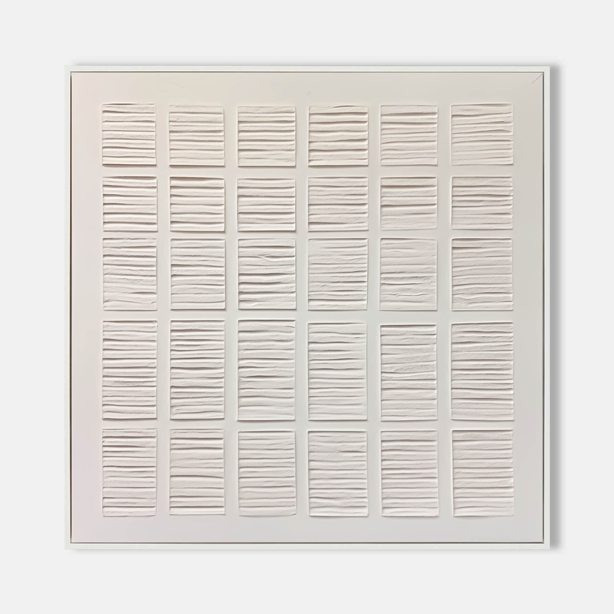 Wall Art White Grid 3D Relief Plaster Canvas Matte