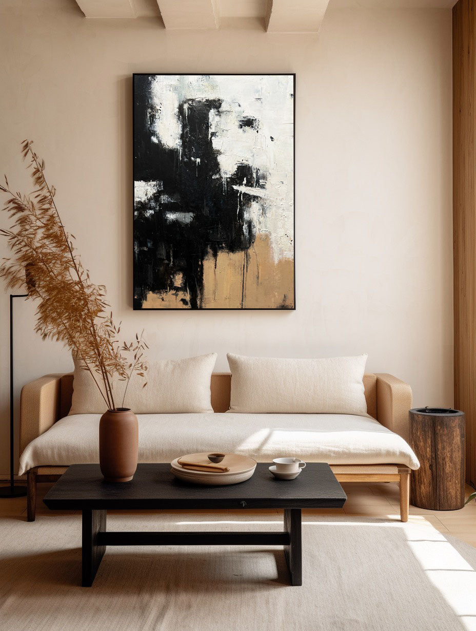 Dark Ochre Drip Effect Abstract Canvas Art
