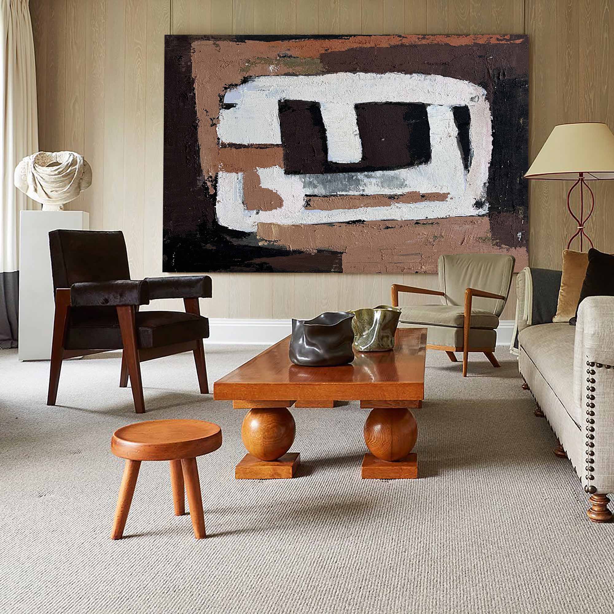 Retro Geometric Block Abstract Warm Earth‑Tone Contemporary Wall Decor Piece