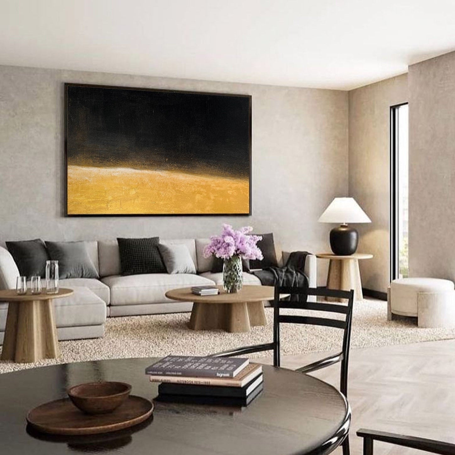 Dark Horizon Minimal Abstract Unstretched Linen Canvas Wall Art