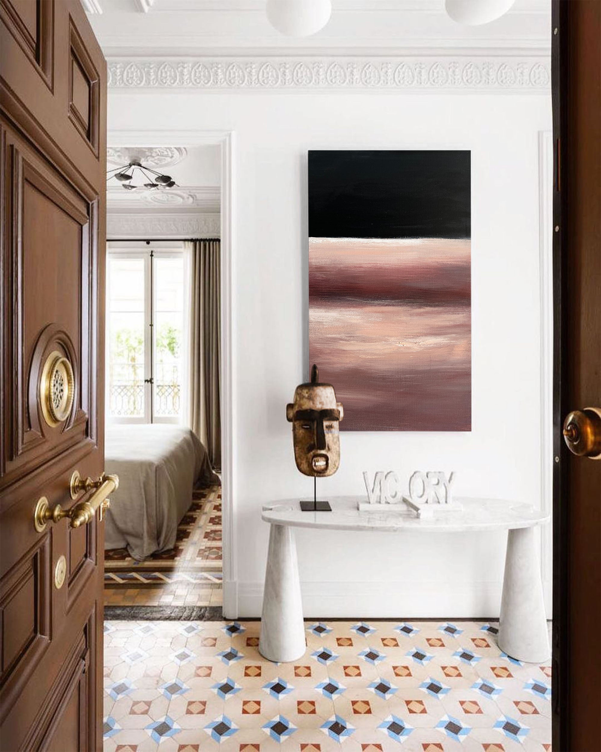 Dusk Rose Gradient Abstract Textured Linen Canvas Wall Decor