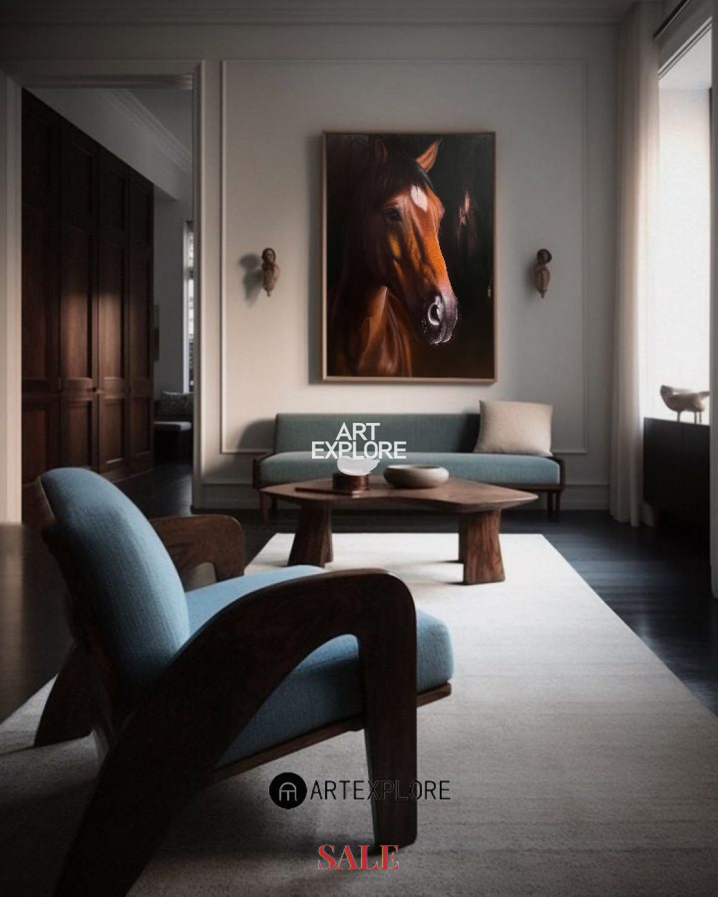 Brown Horse Portrait Oil Painting Wall Art
