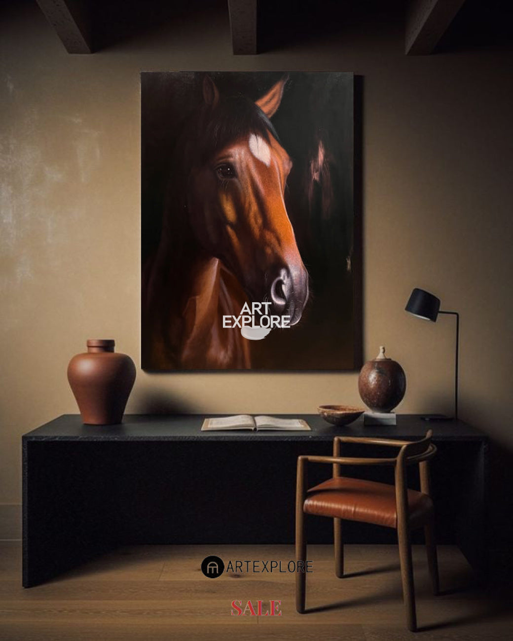 Brown Horse Portrait Oil Painting Wall Art