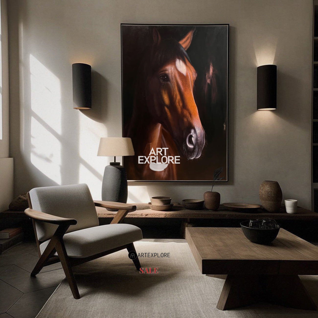 Brown Horse Portrait Oil Painting Wall Art