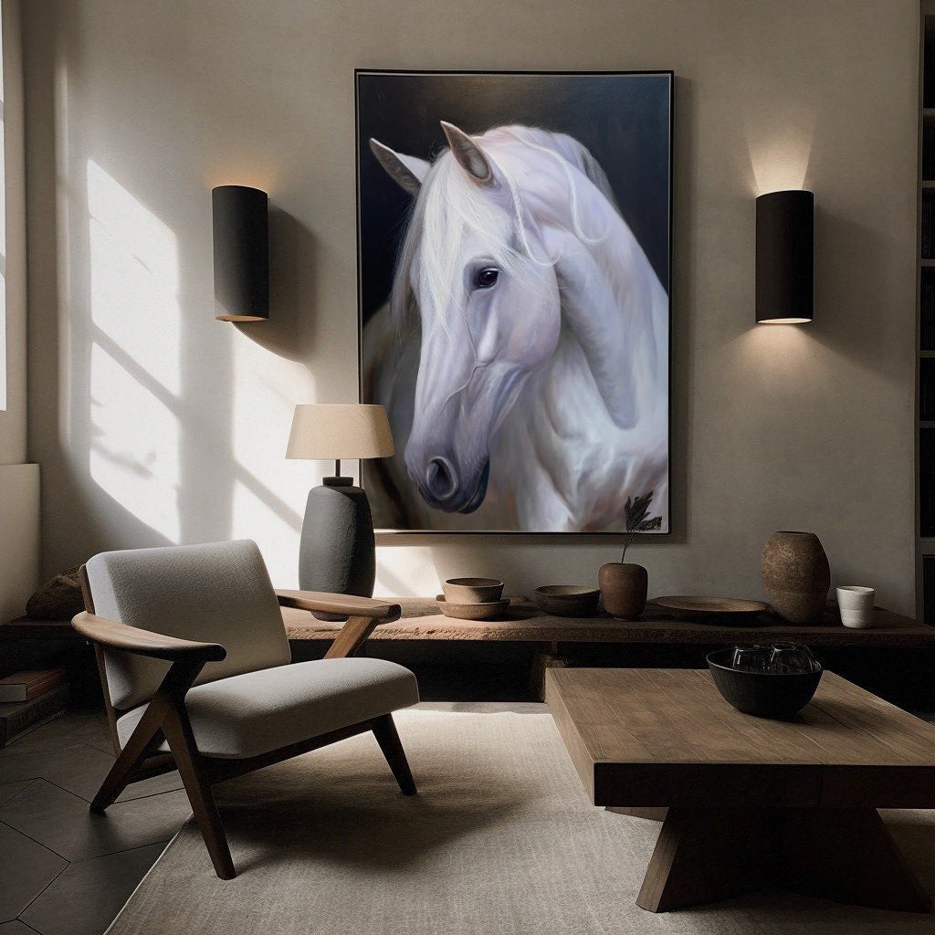 White Horse Portrait Oil Painting Wall Art