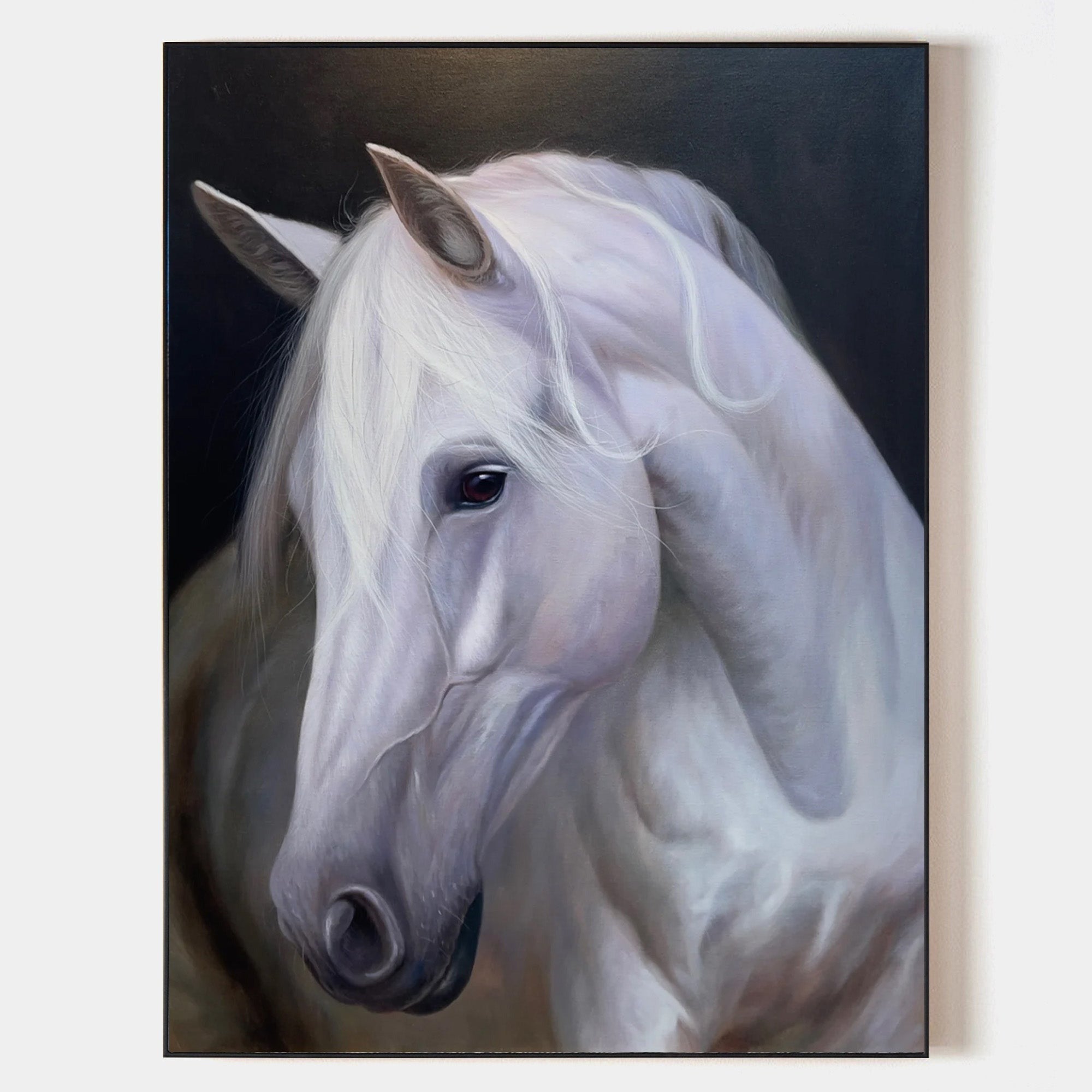 White Horse Portrait Oil Painting Wall Art