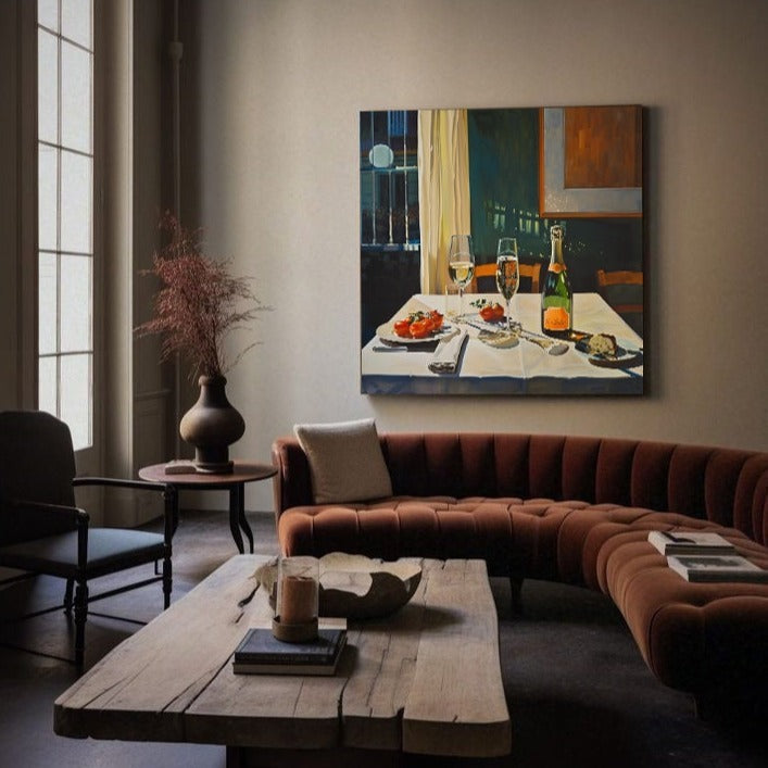 Intimate Dinner Table Vintage Painting