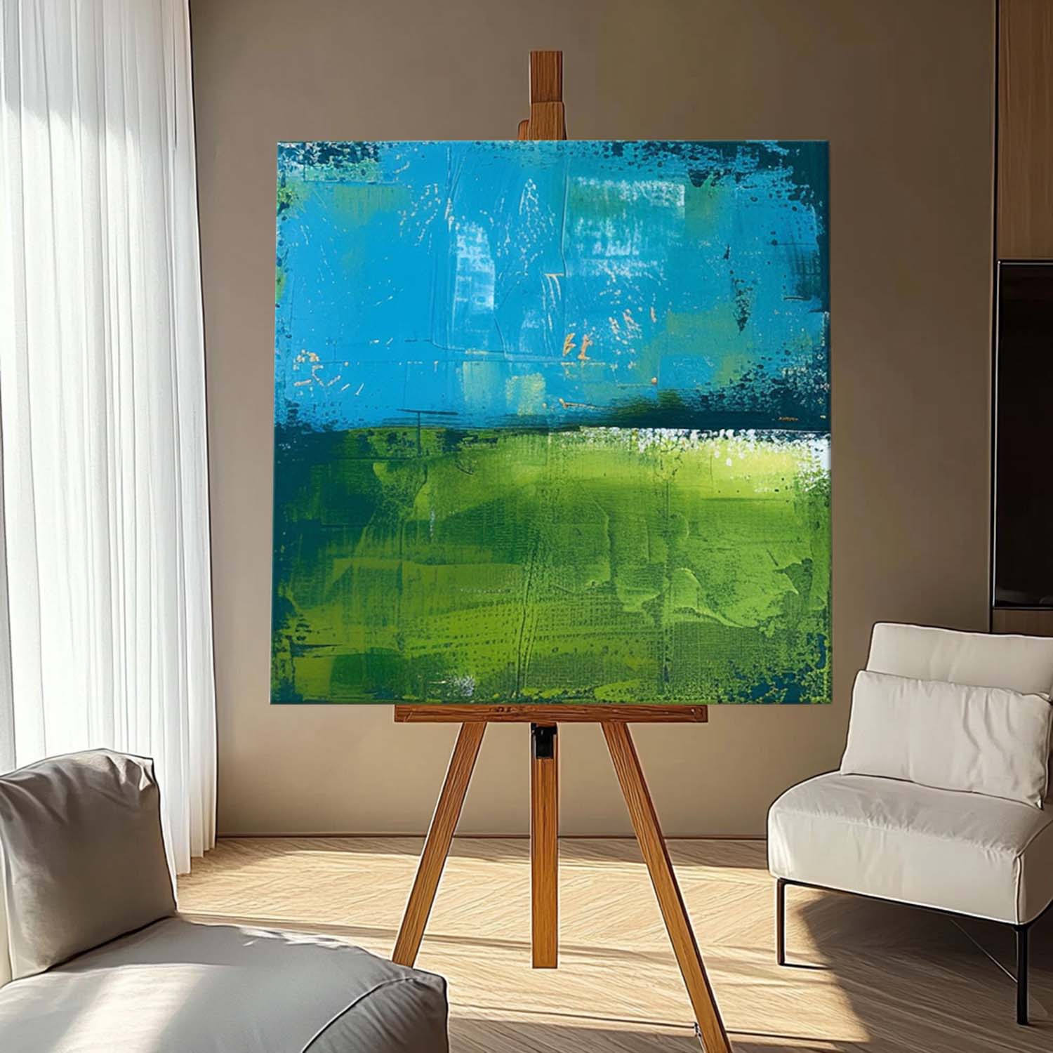 Wall Art Abstract Fresh Impasto Blue Green Color