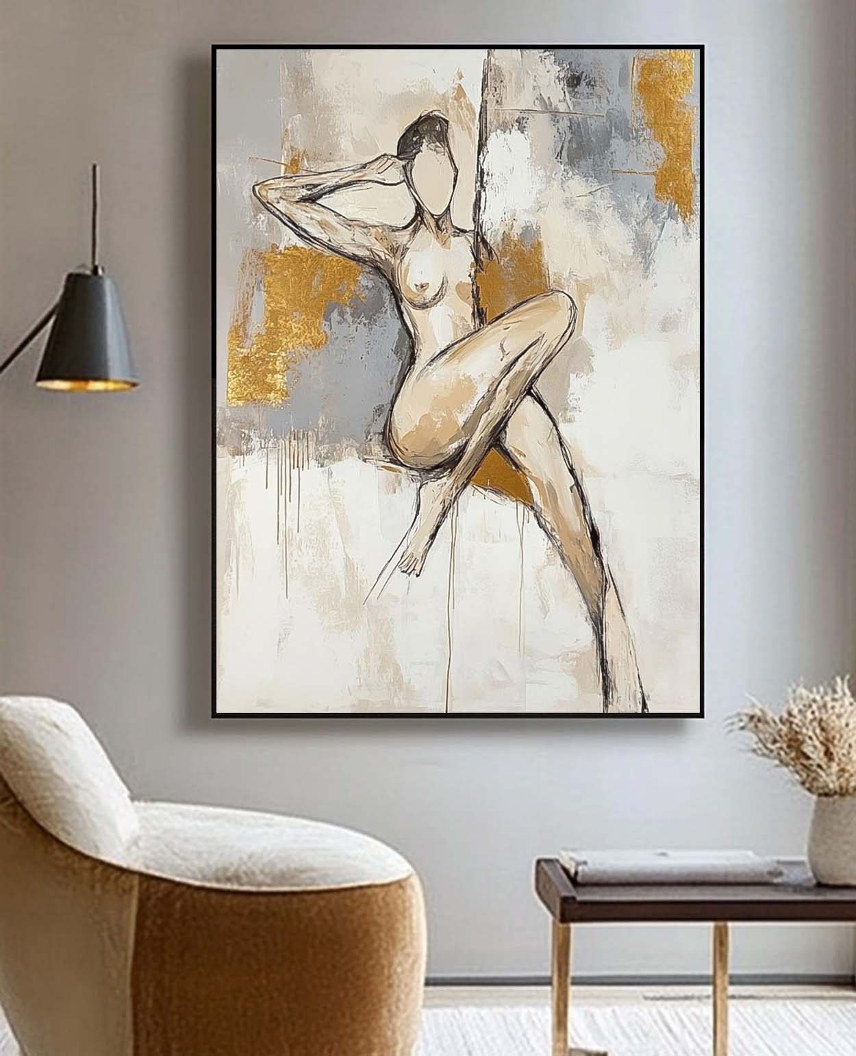 Wall Art Gold Foil Luxury Figure Line Abstract