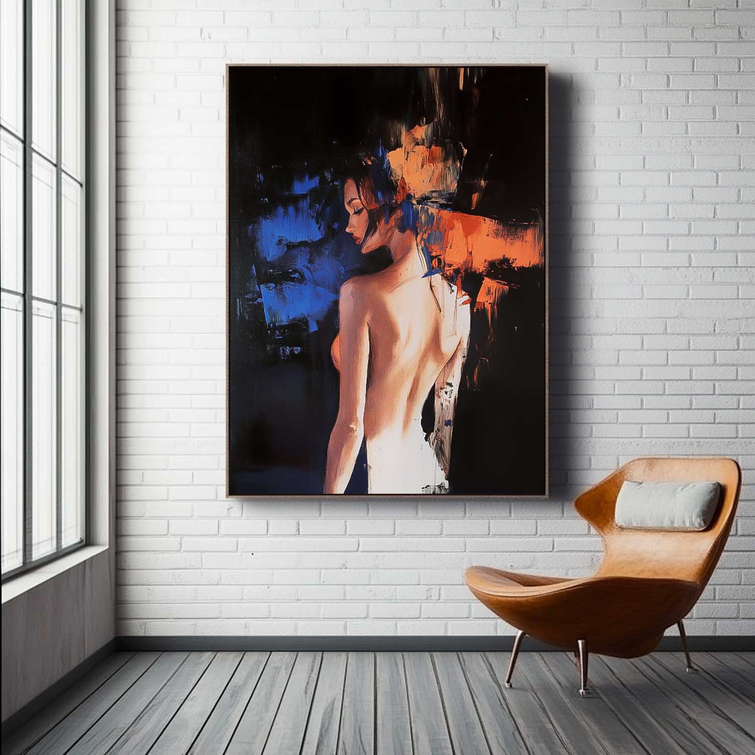 Wall Art People Blue Orange Color Block Sexy