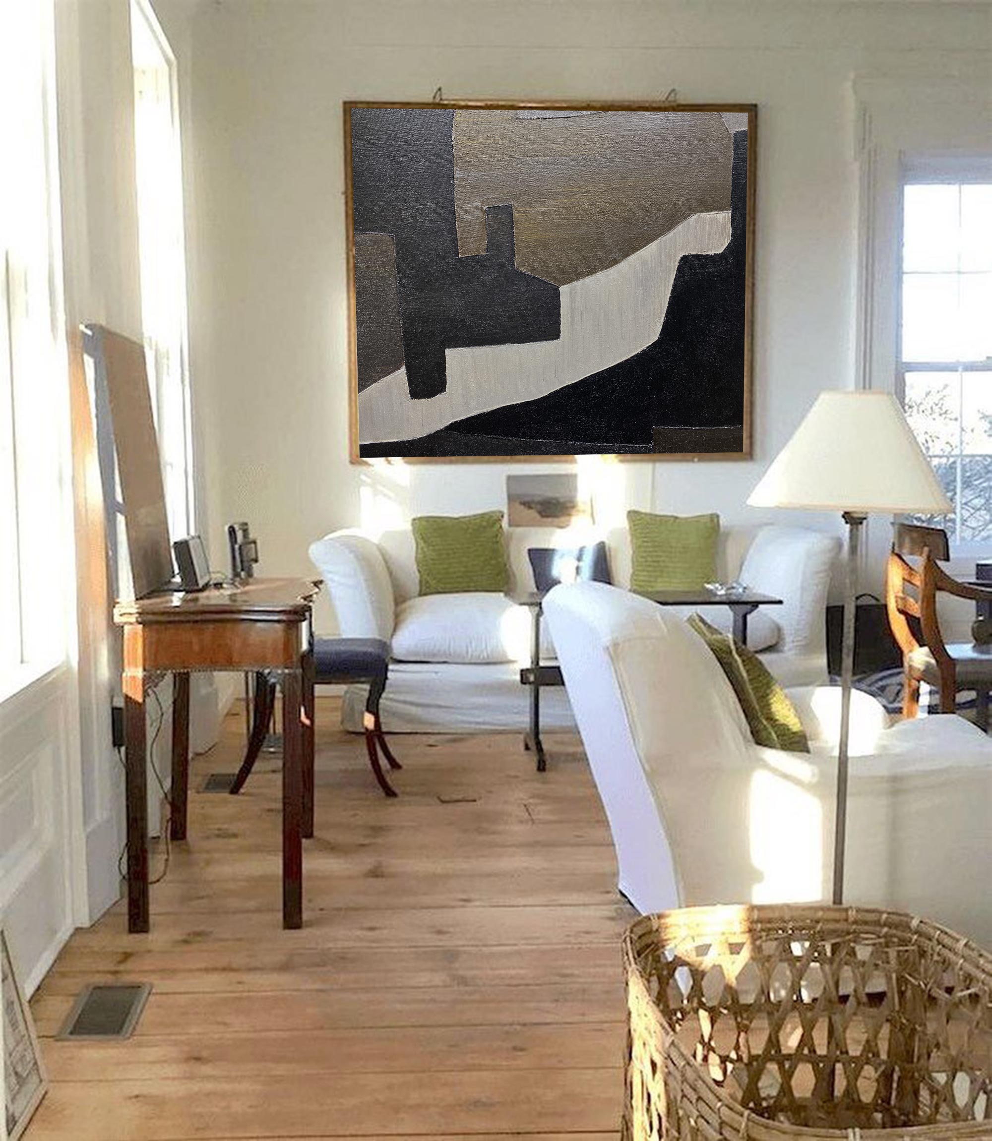 Contemporary Minimalist Black White Geometric Abstract Painting