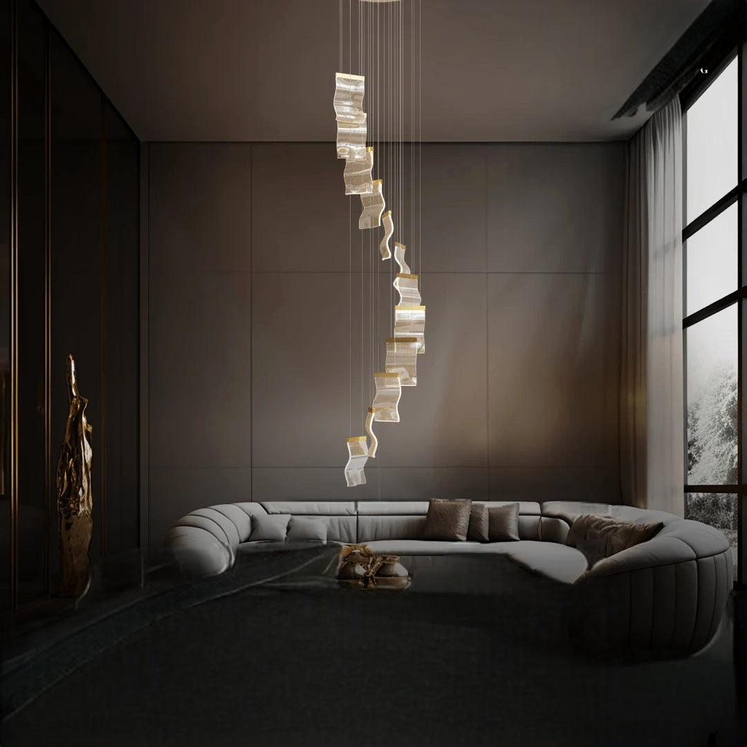 Kristy Industrial Chandelier Wave Acrylic/Metal Gold Bedroom/Living Room - Neutralighting