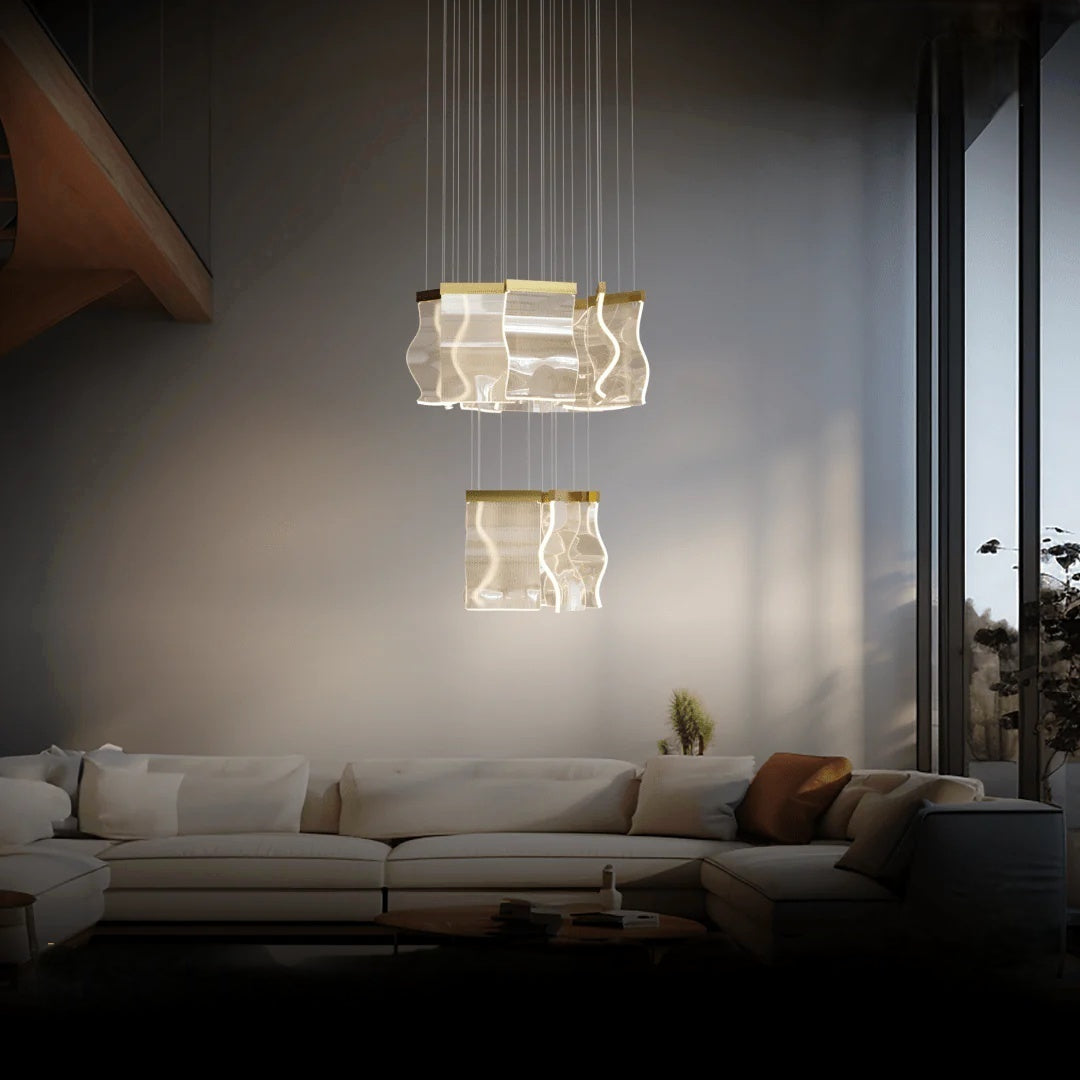 Kristy Industrial Chandelier Wave Acrylic/Metal Gold Bedroom/Living Room - Neutralighting