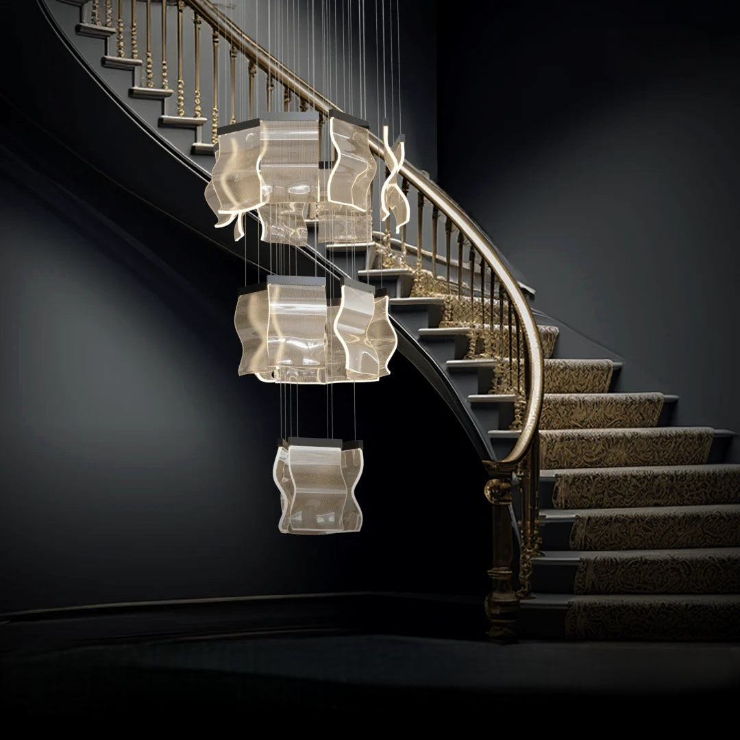 Kristy Industrial Chandelier Wave Acrylic/Metal Gold Bedroom/Living Room - Neutralighting
