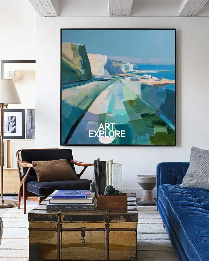 Blue Coastal Oil Painting