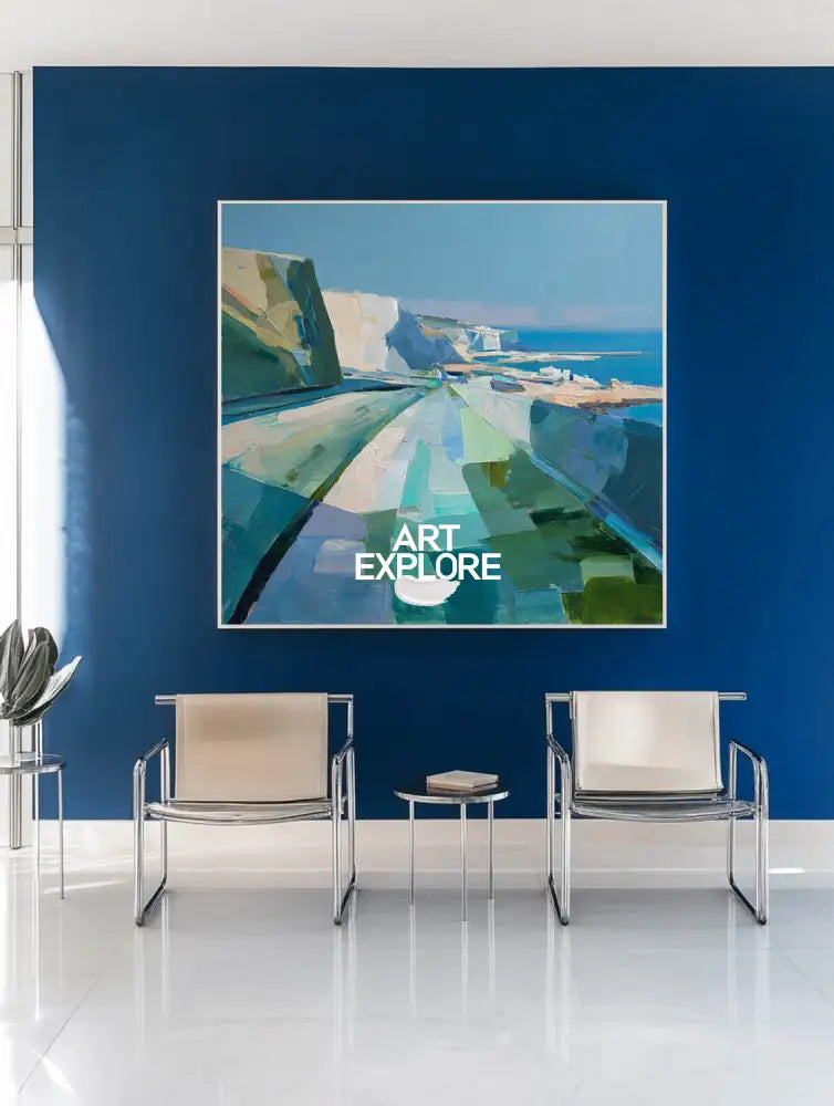 Blue Coastal Oil Painting