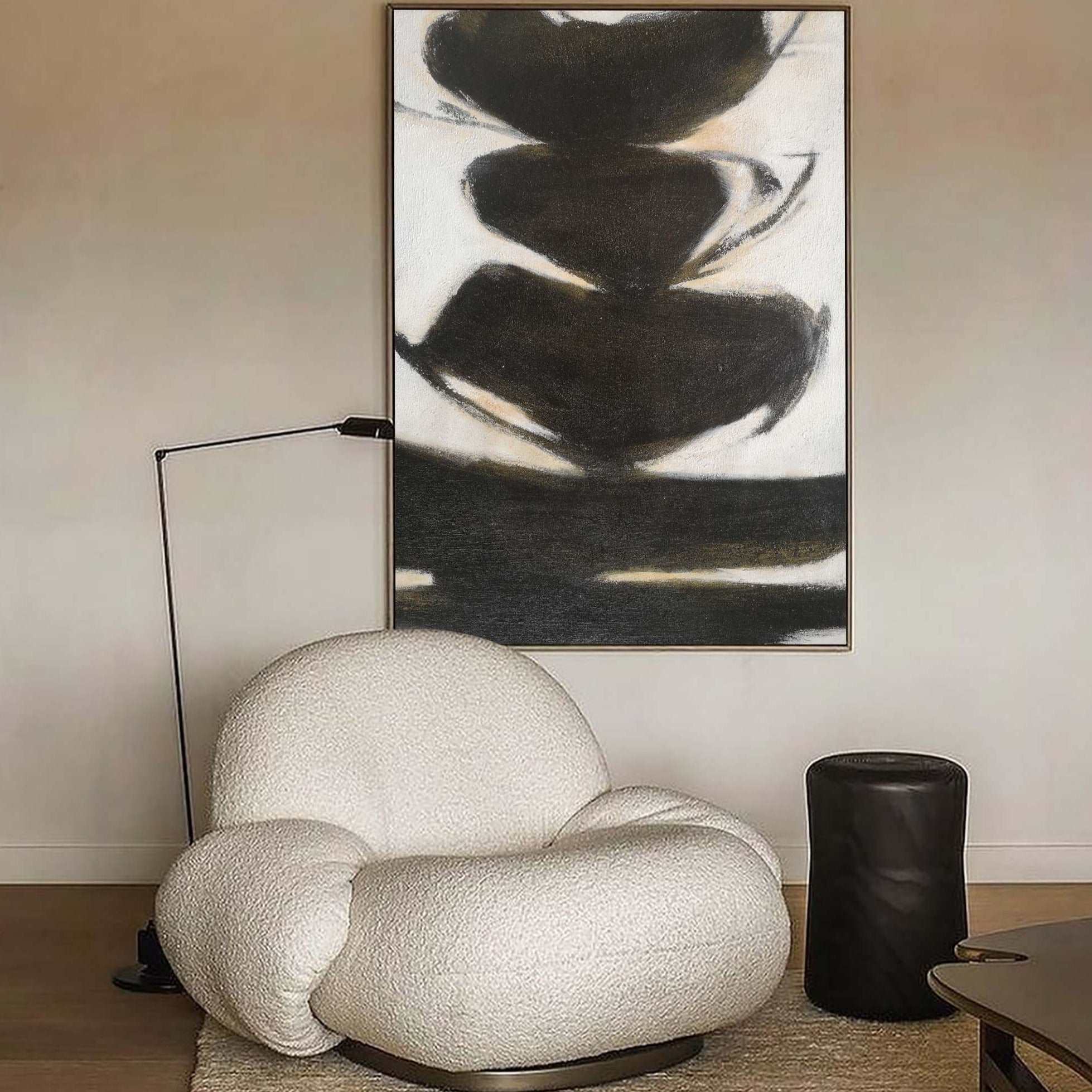 Black‑Beige Vertical Stack‑Shape Brush‑Stroke Textured Artwork
