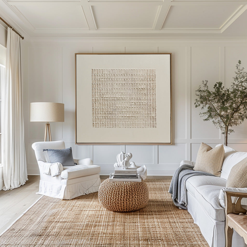 Neutral Grid Pattern Textured Contemporary Wall Art