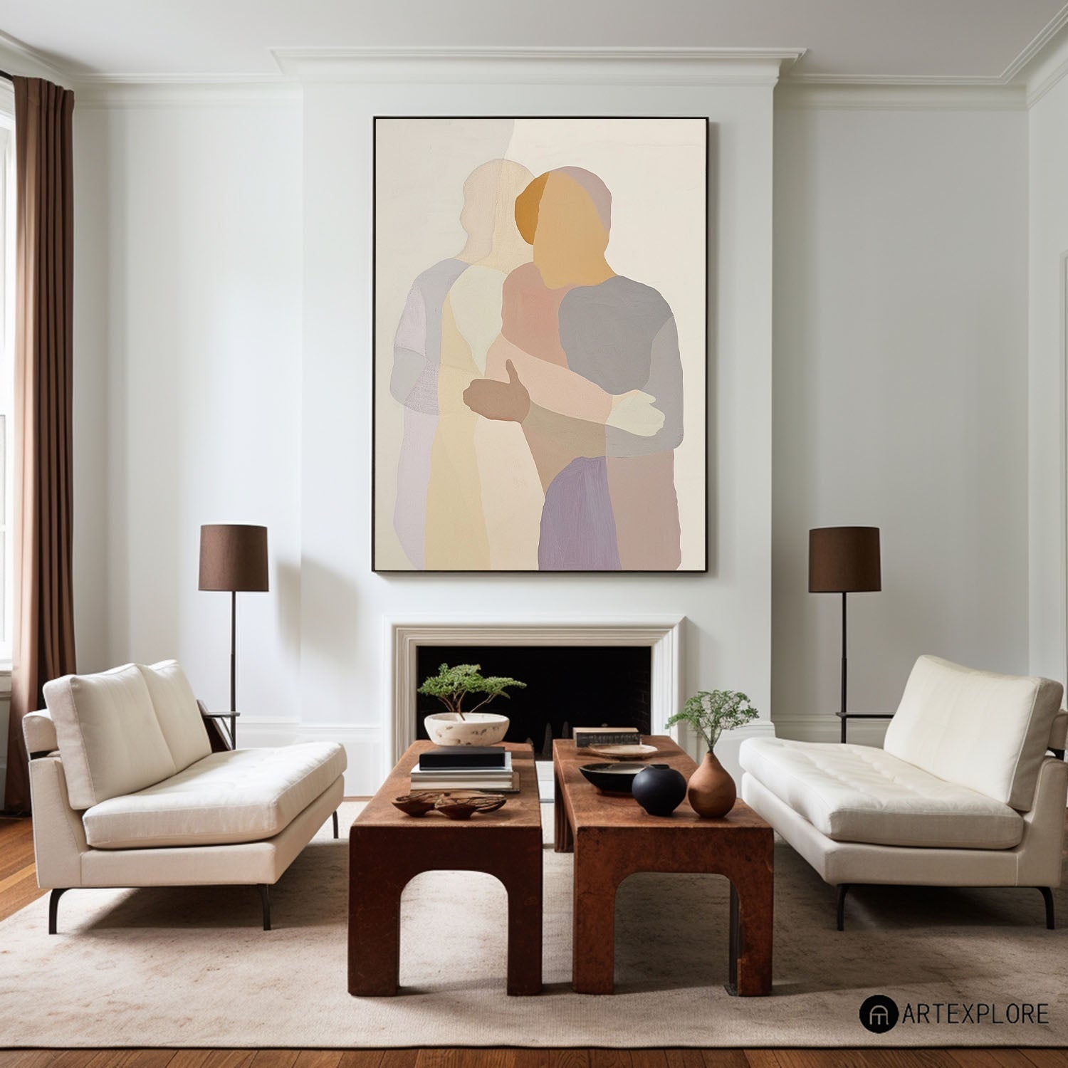 Wall Art Embracing Couple in Neutral Tones