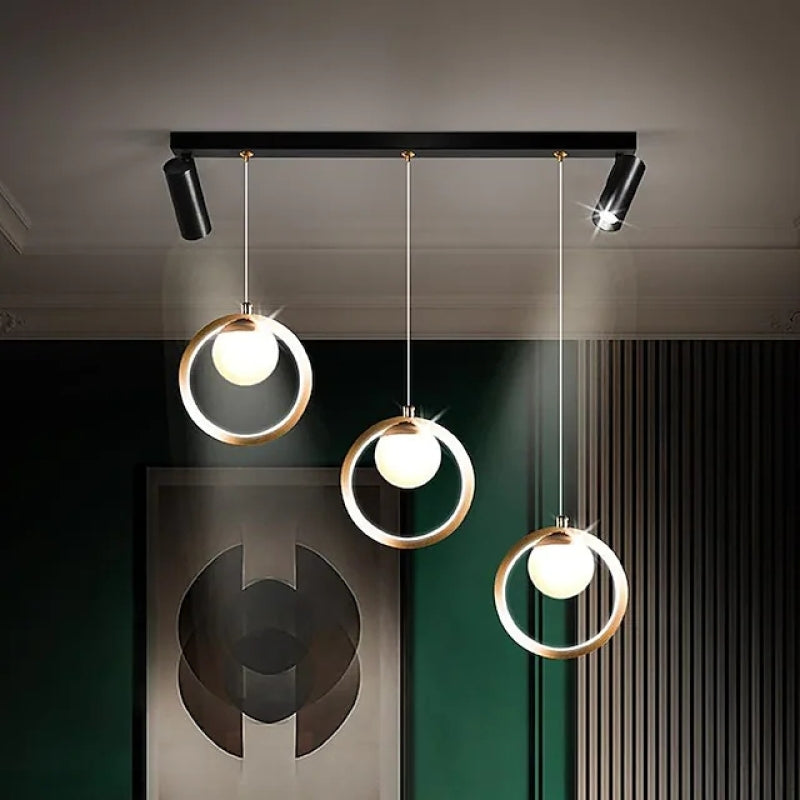 Arisha Modern Metal Multi Ring Pendant Light With Spotlight, Glass/Metal - Neutralighting