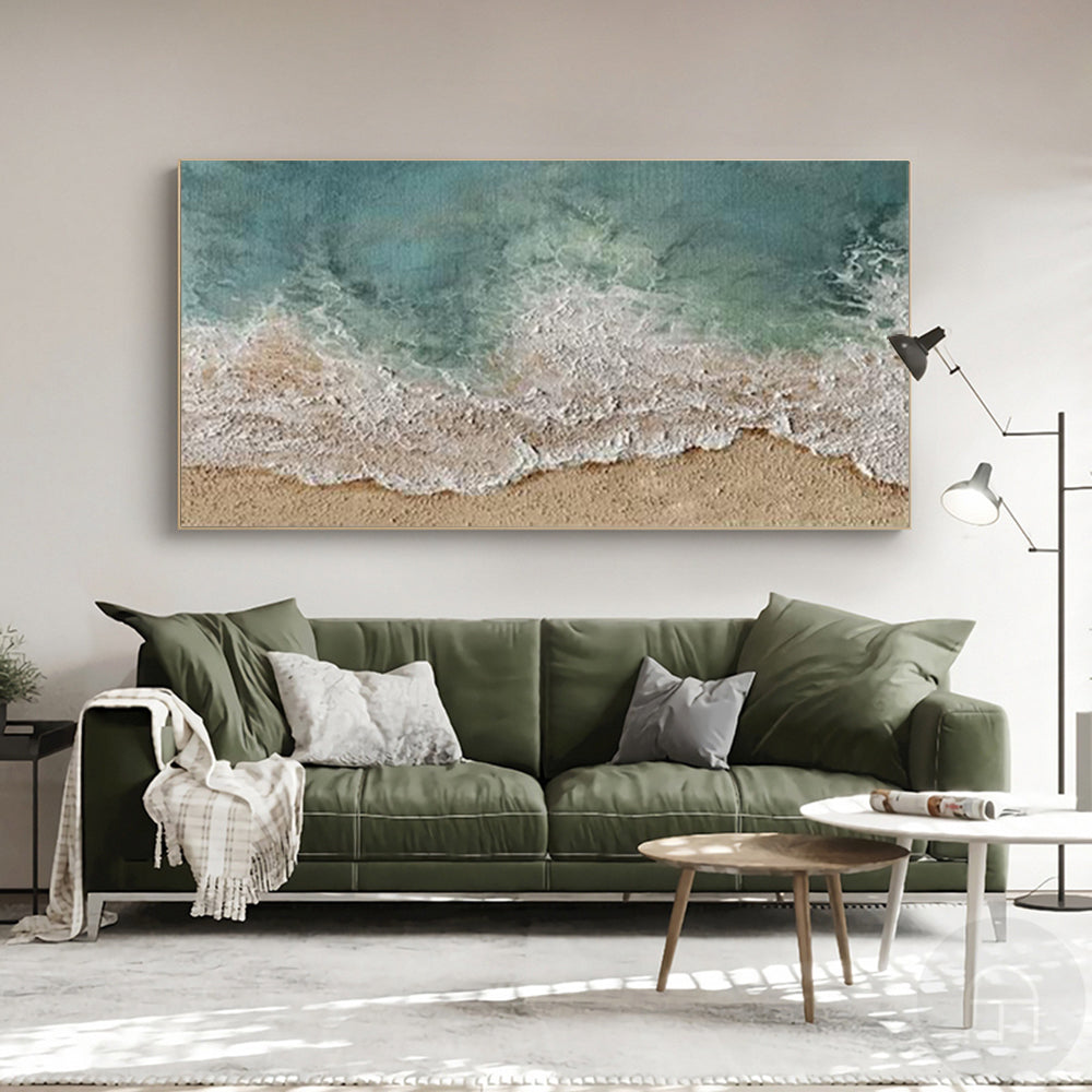Wall Art Teal Ocean Beach Seascape Wave Modern Coastal Texture Living Room| Neutralighting