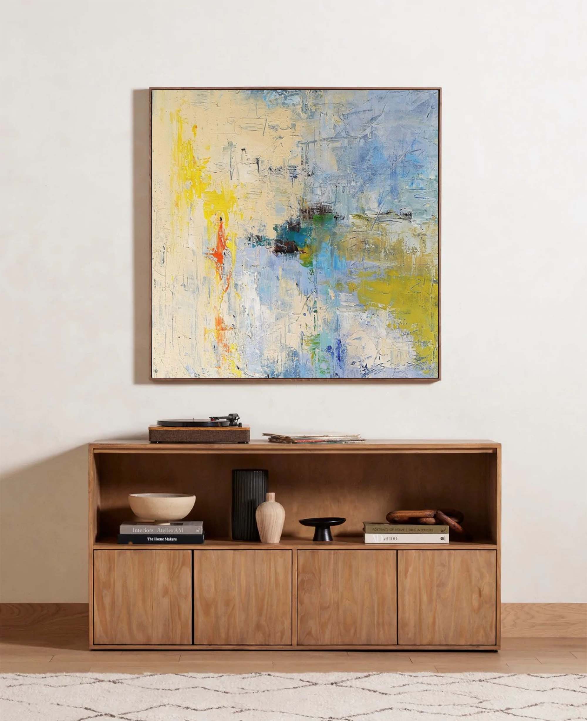 Sunny Yellow Blue Abstract Canvas Art