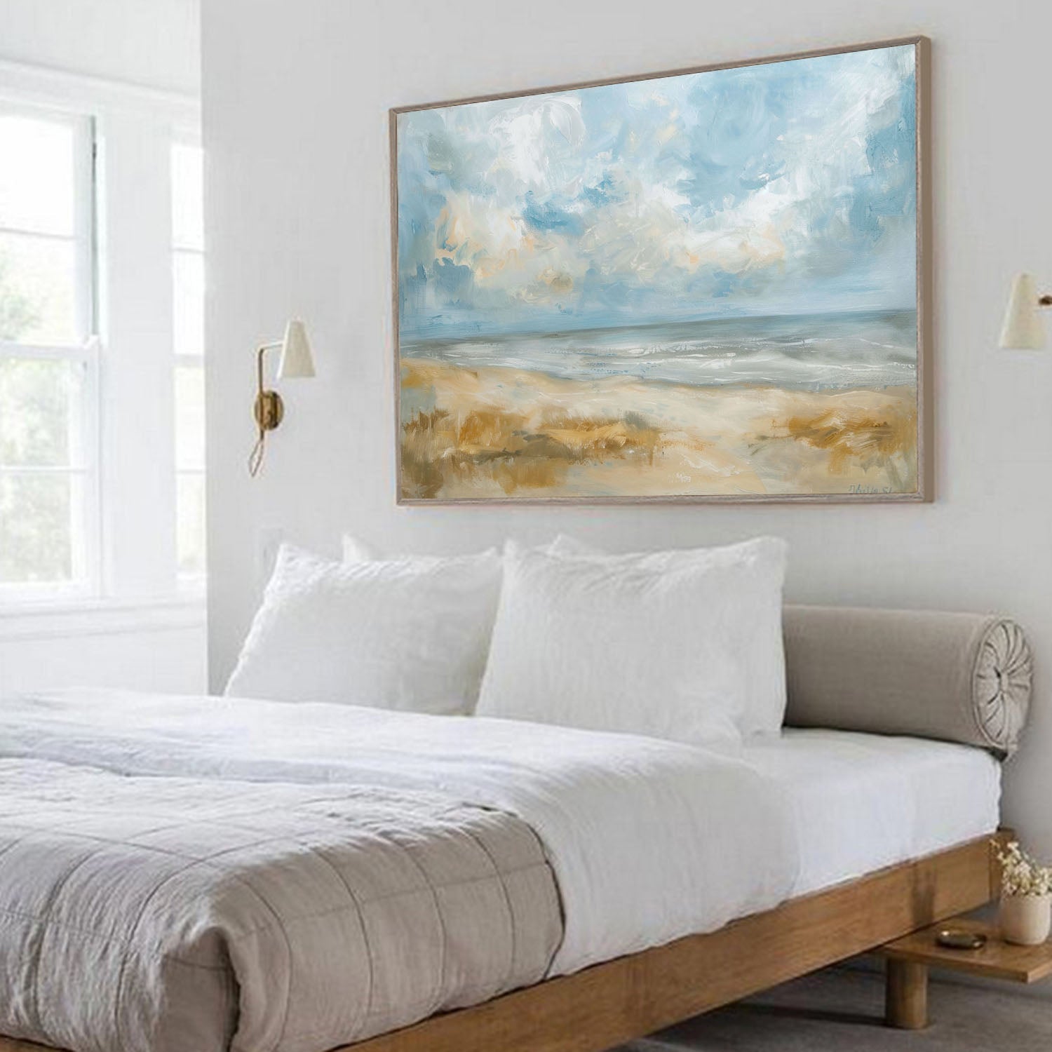 Serene Blue Beige Coastal Painting